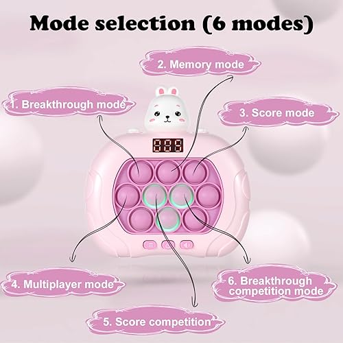 Miniatura 3 de Juego de burbujas de empuje rápido con pantalla, lindo juego para ansiedad, juego de mano con luz de empuje rápido con 6 modos de juego, juguetes