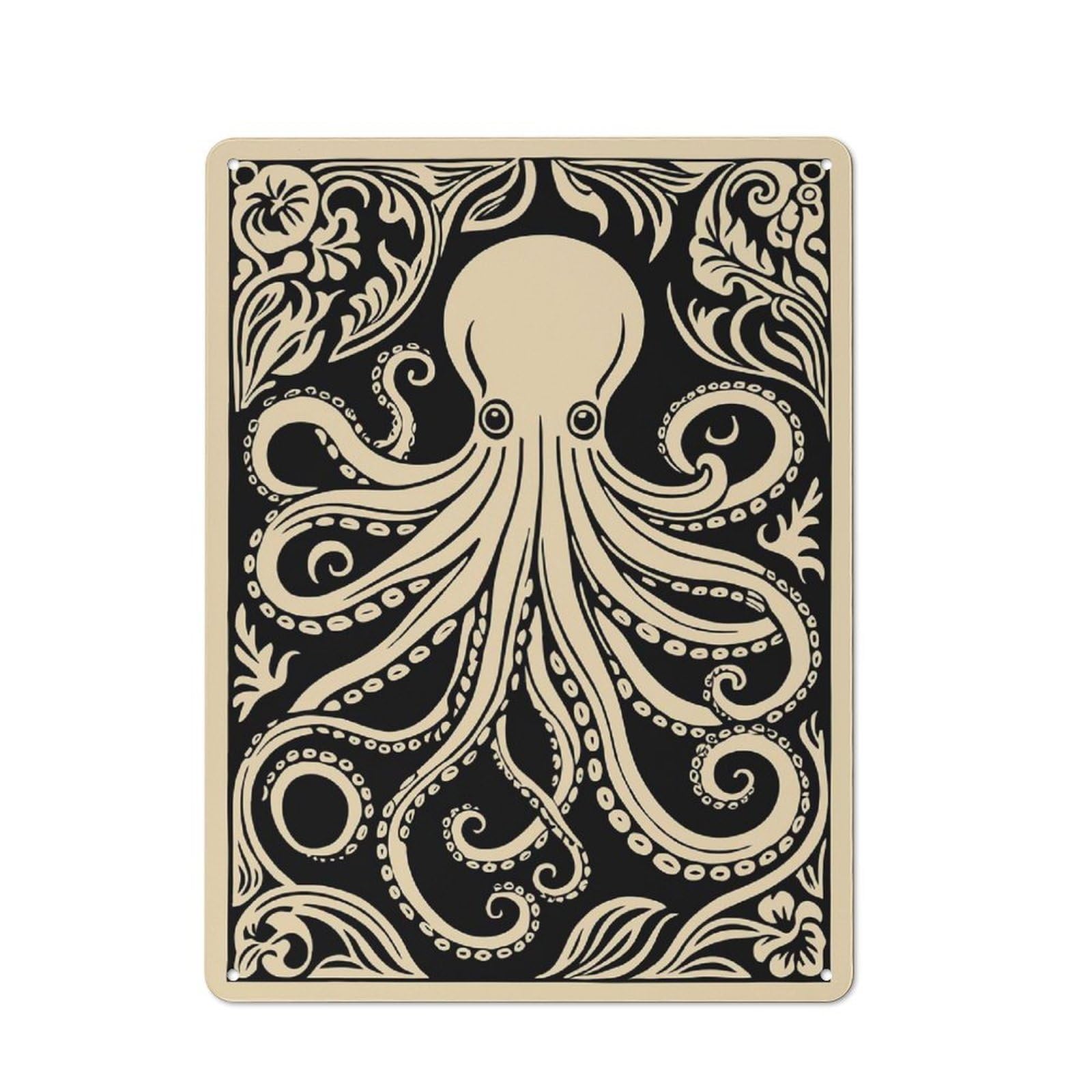 Junmoney Style-2 Octopus Art Nouveau Illustration Retro Tin Sign 40X30cm For Café Or Restaurant, Housewarming Wall Decor For People Furnishing Café And Restaurant