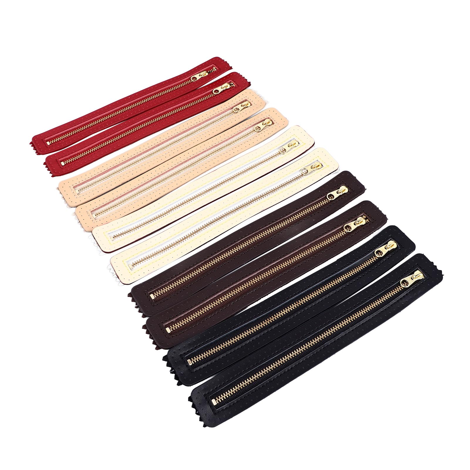 10 piezas de cremallera de cuero para manualidades, cremallera de cuero de vaca auténtico para bolsos, accesorio de costura artesanal con dientes metálicos, colores surtidos para