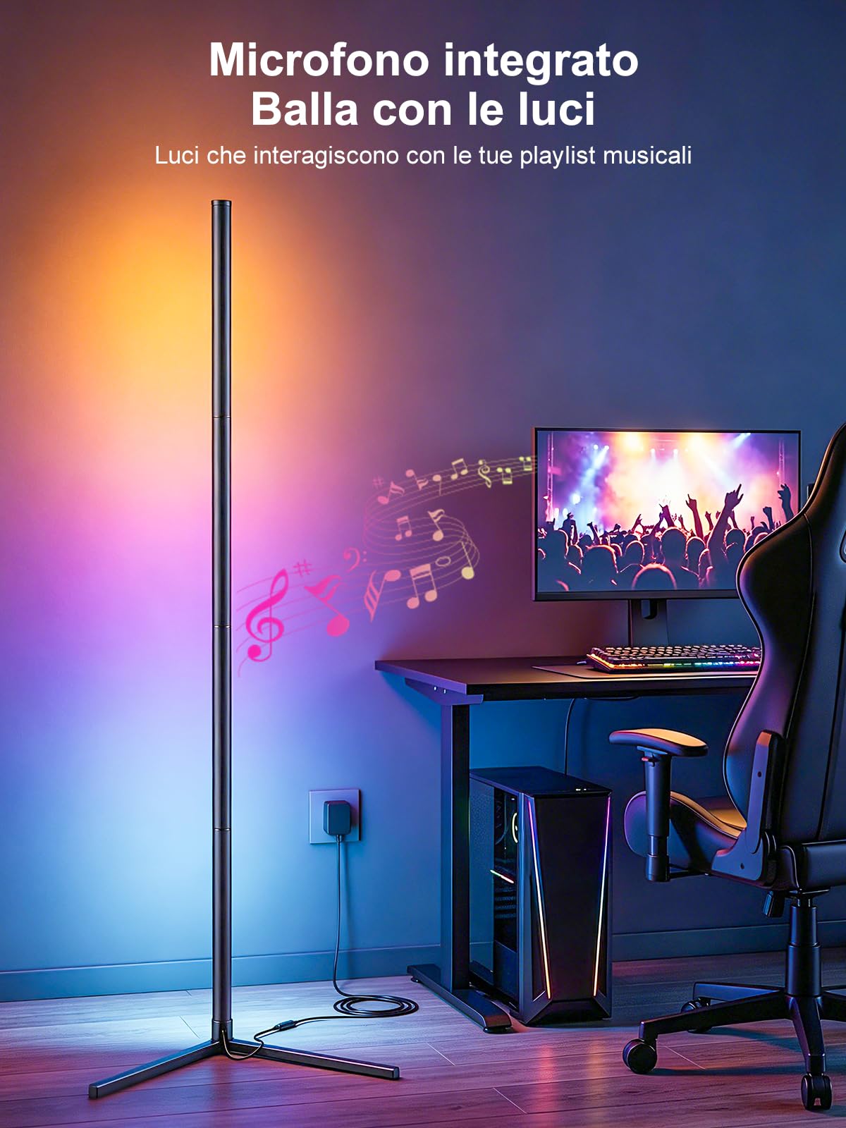 riyo Lampada da Terra LED Soggiorno 2400LM, 146cm Piantana LED Angolare con 168 LEDs, Lampada da Terra Dimmerabile 2800K-6500K, Sync Musicale & Smart APP per Camera da Letto, Gaming, Ufficio
