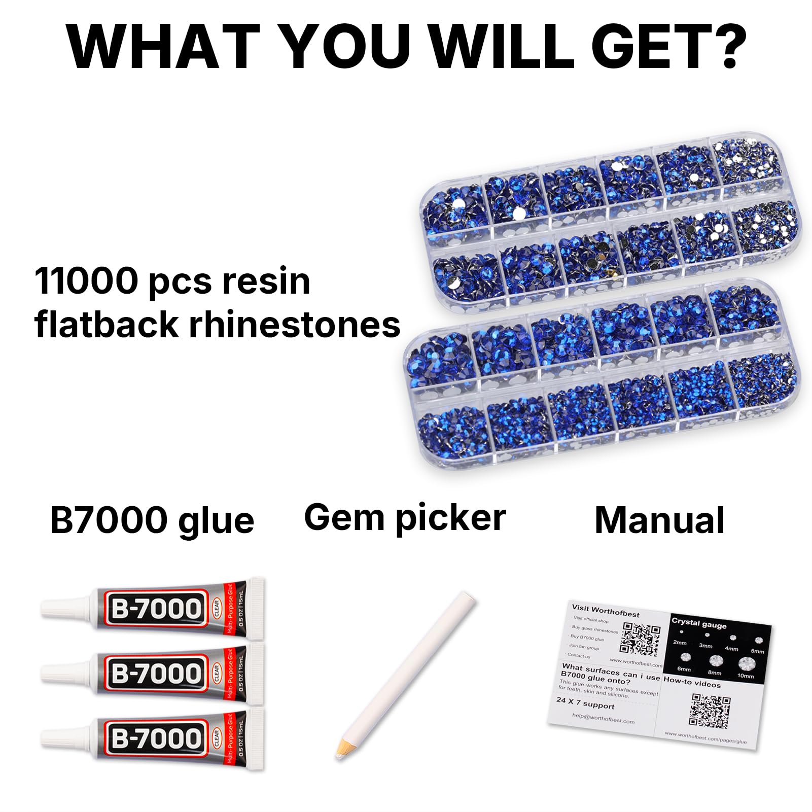 11000Pcs Blue 2/3/4/5mm Flatback Rhinestones with Glue for Bedazzling Crafting Clothing Clothes Crafts Nail Art, Royal Dark Navy Blue Resin Flat Back Gems Crystals Diamonds Gemstones Jewels Stones Kit