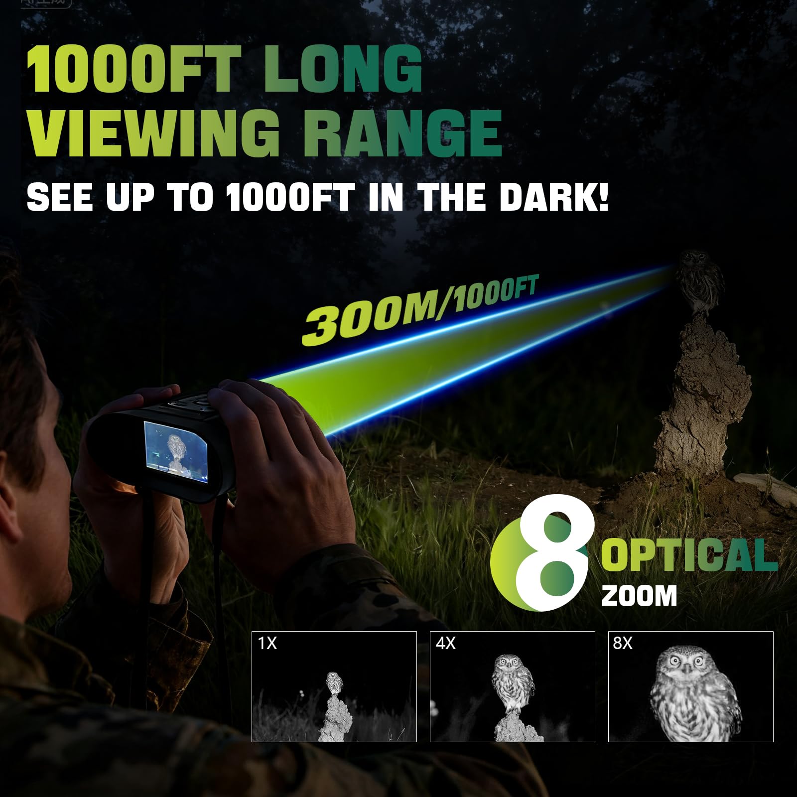 Binocolo Visione Notturna 4K 48MP, Portata Visiva di 1000FT/300m, IR Regolabile a 7 Livelli, Zoom Digitale 8X, Campeggio e Osservazione della Fauna Selvatica, Regalo di Compleanno e di Natale