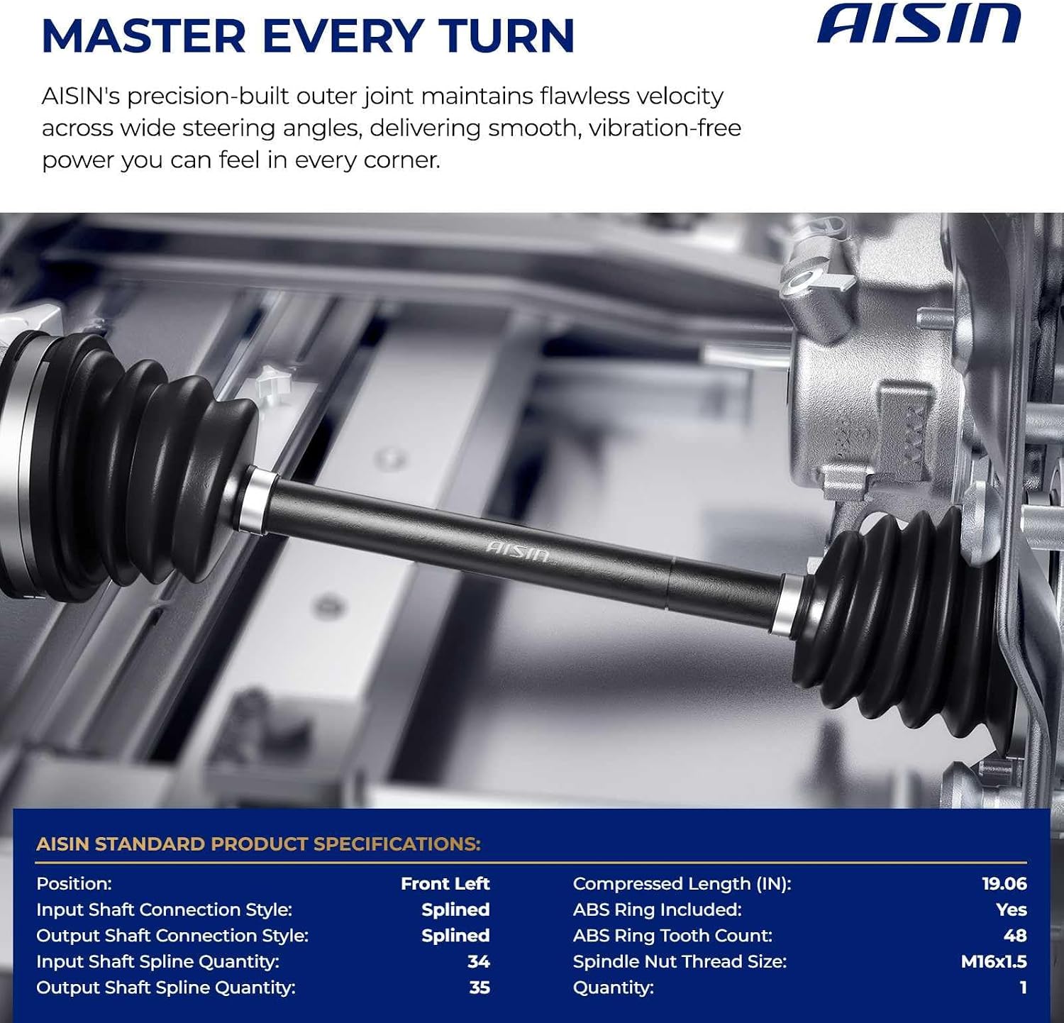 AISIN AFTERMARKET CVAMB-01499 Front Driver CV Axle Shaft Assembly - Compatible with Mercedes-Benz C240 2003-2005, C280 2006-2007, C320 2003-2005, C350 2006-2007
