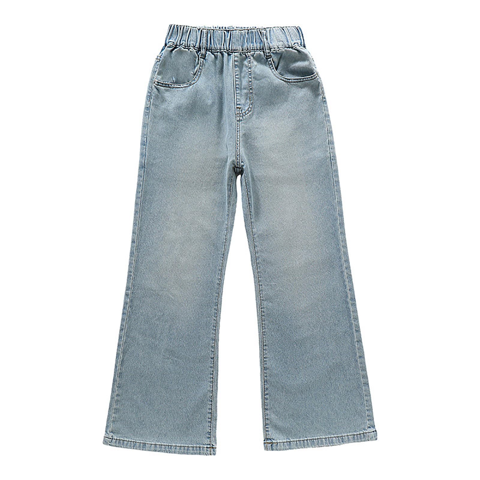 Generico Jeans Bambina 4-15 Anni Baggy Straight Pantaloni Jeans Denim Ragazza con Elastico in Vita Alta Comfort Pantaloni Lavoro Cargo Ampio Invernali con Tasconi Y2K Streetwear