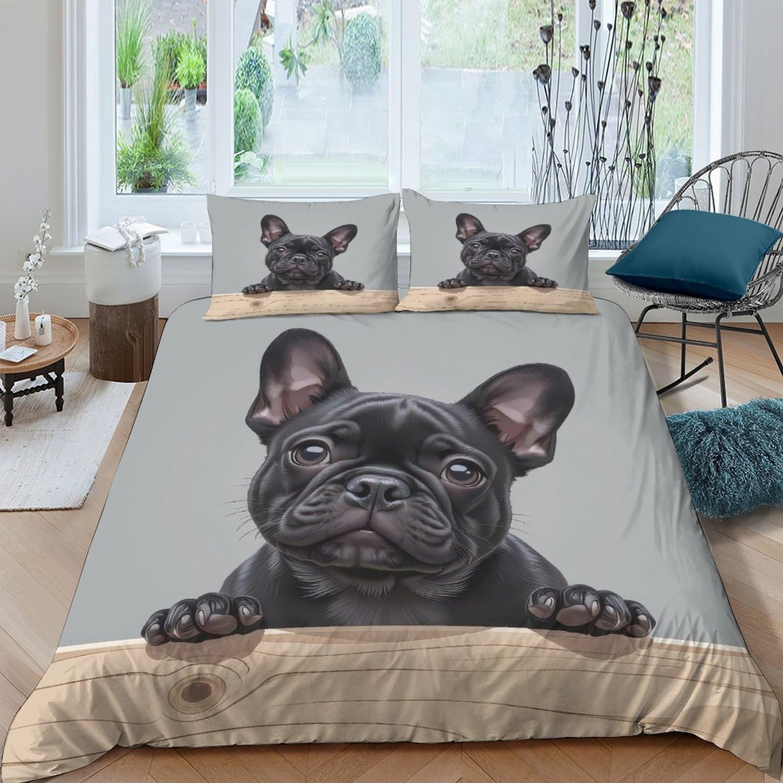 Ctjqhvkz Style-6 3D Printed Black French Bulldog Fitted Sheet Microfiber Soft Anti-Slip Dog Face Bed Cover For Bedroom Guest Room Decor Single（135X200cm）
