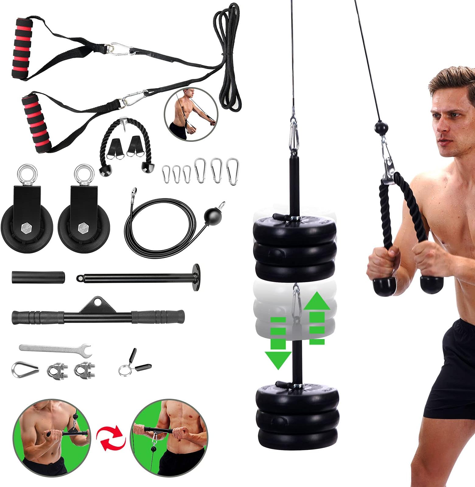 TOMCHY Fitness Cable Pulley System Gym - LAT and Lift Pulldown Machine Attachments, Home Workouts Equipments for Biceps Triceps Shoulder Arm Curl Forearm Muscle Strength Exercise