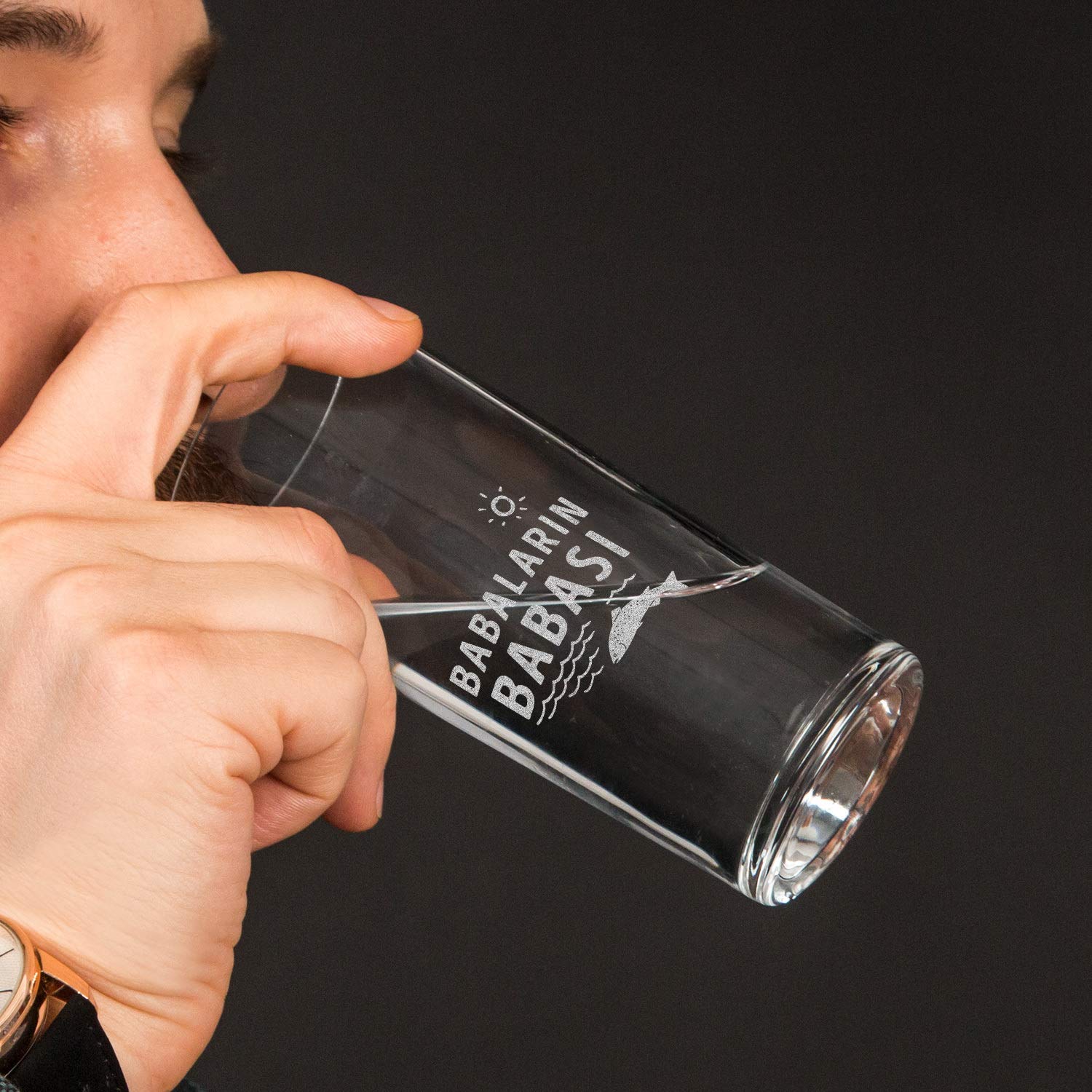 Hediyesepeti Babaların Babası Esprili Ahşap Kutulu Rakı Seti 2 Adet Kadeh 1 Adet sürahi Duble Metre
