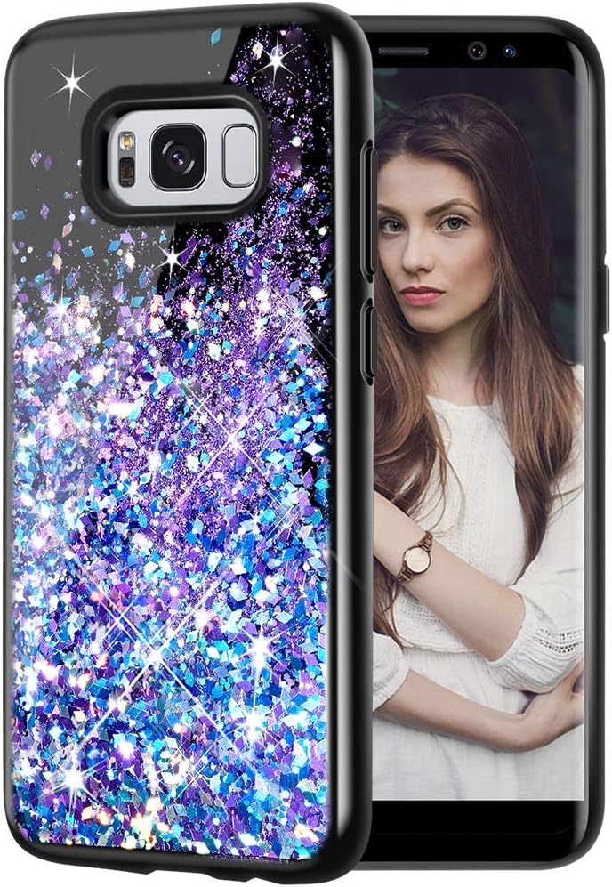 Galaxy S8 Case, Caka Galaxy S8 Glitter Case for Women Girls Luxury Fashion Bling Flowing Liquid Floating Sparkle Glitter Girly Soft TPU Case for Samsung Galaxy S8 (Blue Purple)