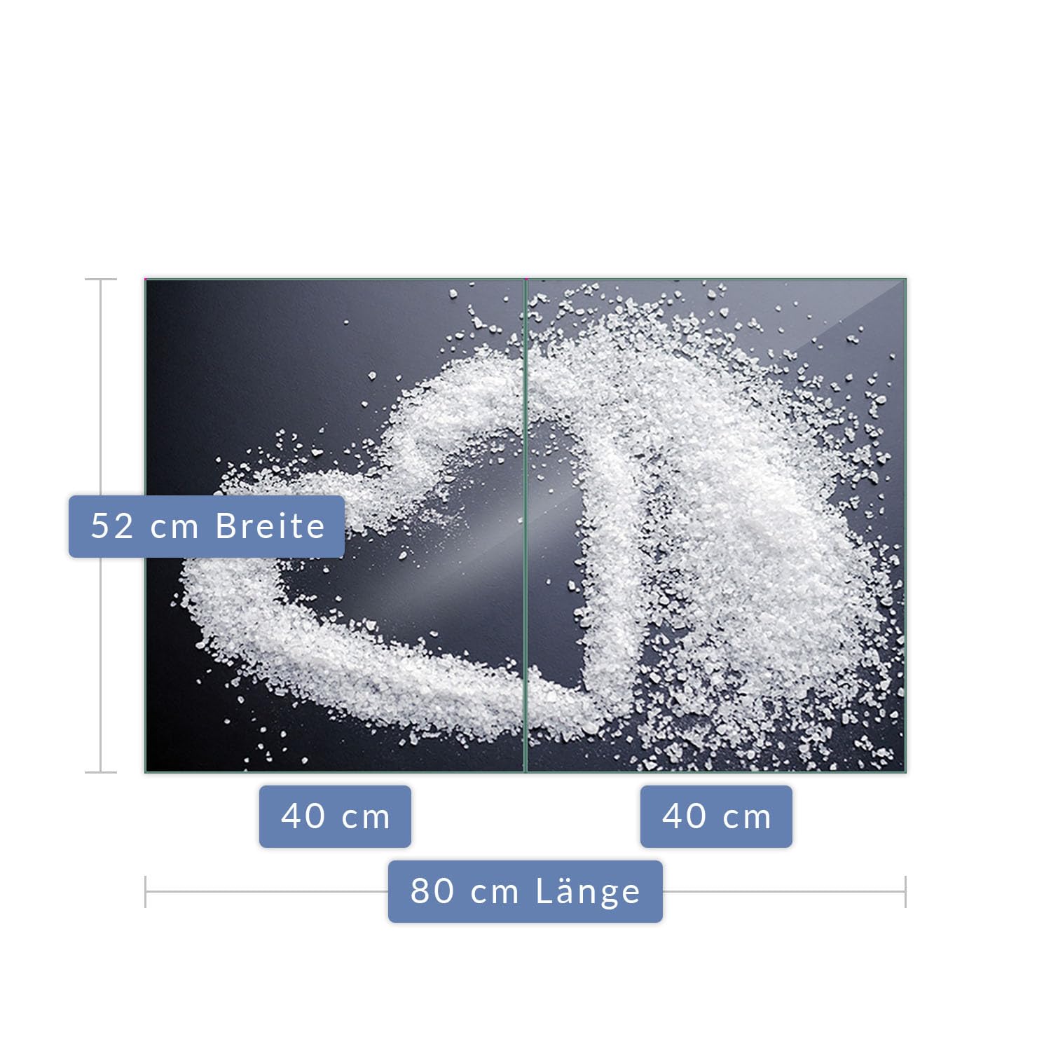 Herdabdeckplatte Abdeckung Ceranfeld Abdeckplatte Schneidebrett 2-Teilig 80x52 Herz Saltz Schwarz- Weiss Spritzschutz Glasplatte Ceranfeldabdeckung Herdschutz Sicherheitsglas Glasschneidebrett 2x40x52