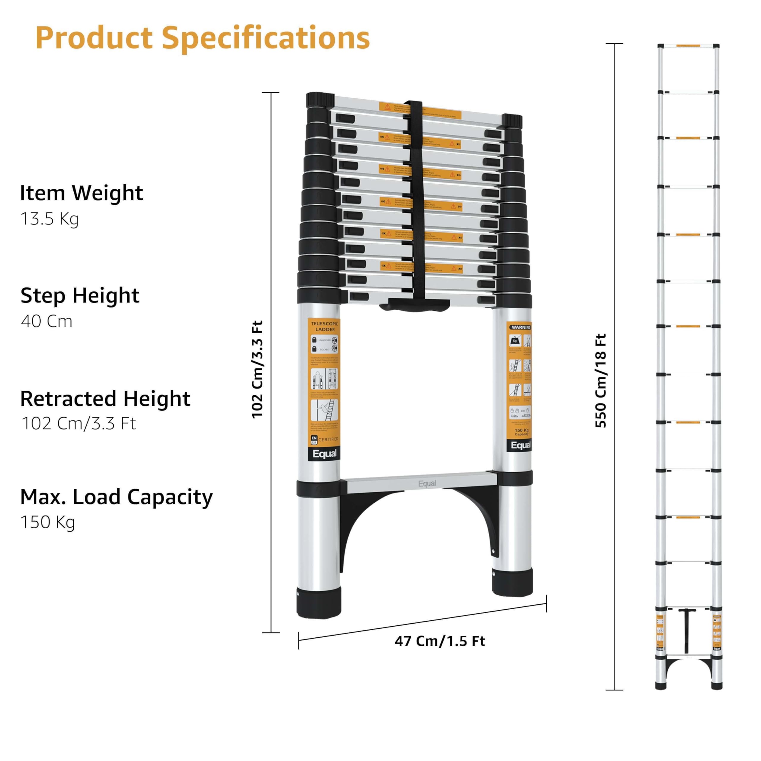 EQUAL 18FT Telescopic Ladder - Heavy Duty & Portable -4