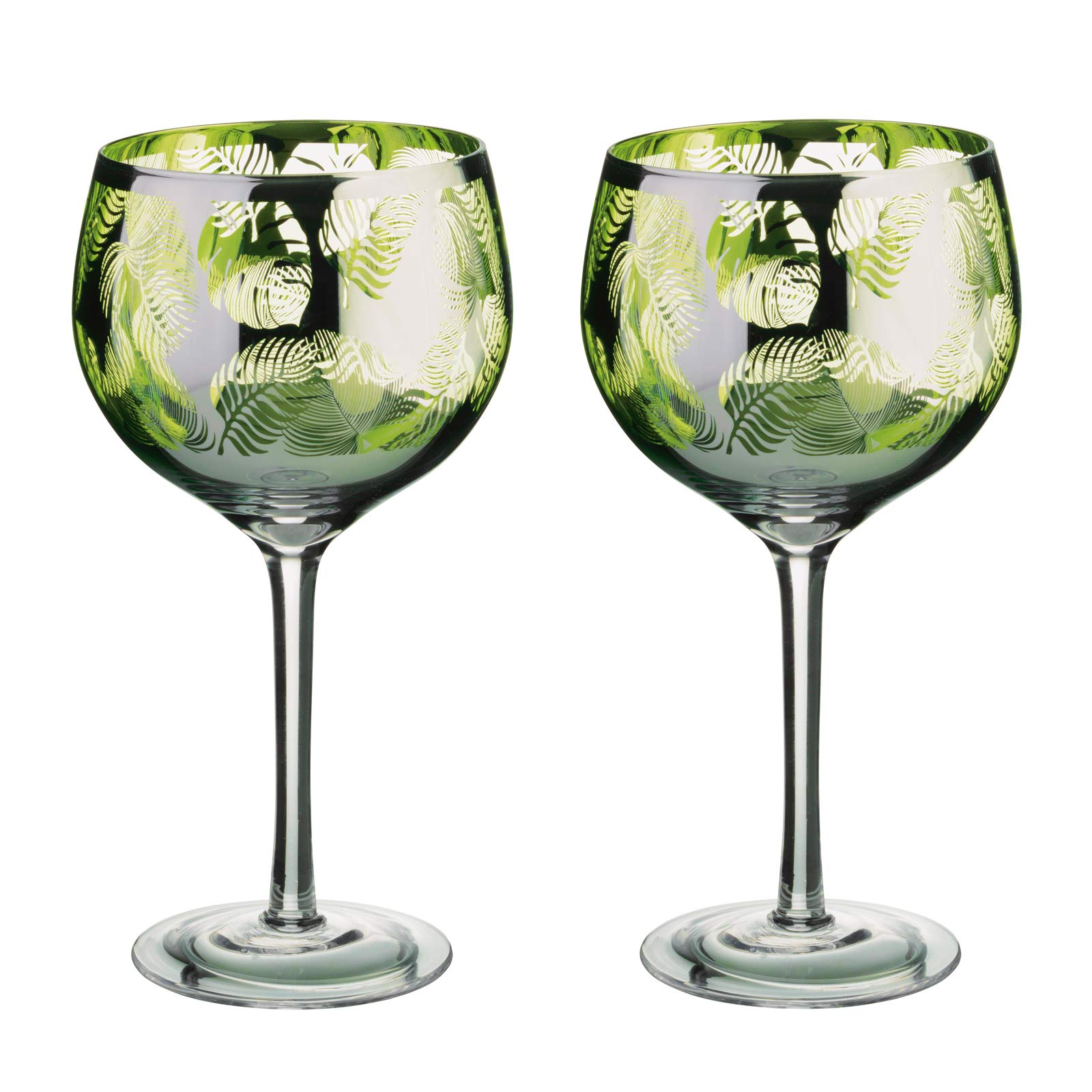 Artland Tropical Leaves Gin Glass Set of 2, Glass, Green, 700ml Capacity, Gin Glass