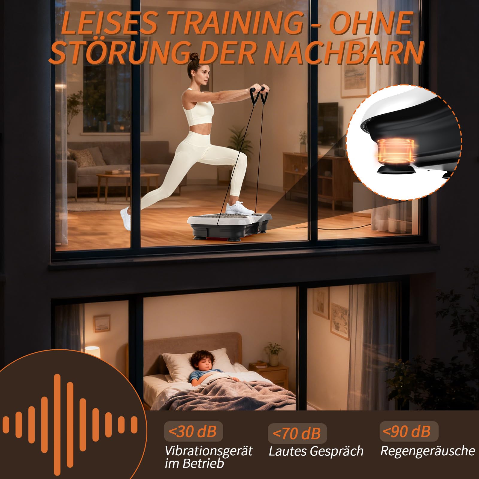 Vibration Plate, Vibration Board mit Haltestange, Griff, Bluetooth-Lautsprecher, Fernbedienung und Spannseil Rüttelplatte Sport für Zuhause, Vibrationsplatte für Frauen Ganzkörpertraining