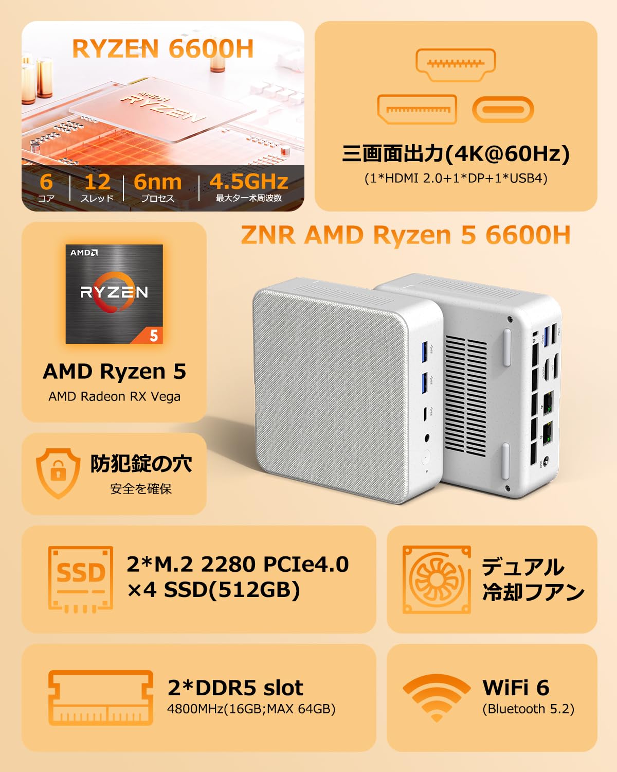 Amazon.co.jp: YCTipcミニPC Ryzen 5 6600H [2つ2.5GLANポート] 16GB