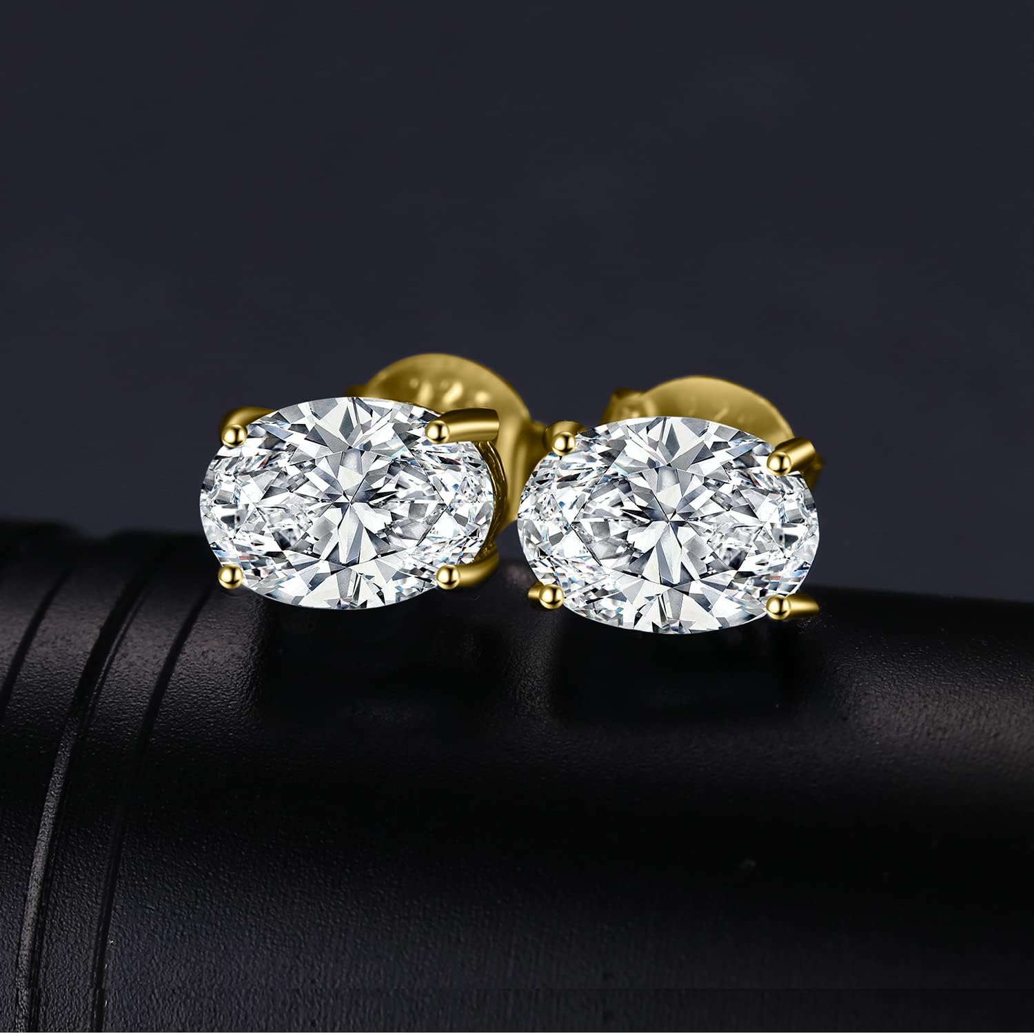 JewelryPalace Oval Cut 2ct Moissanite Solitaire Stud Earrings for Women, 925 Sterling Silver 14k Gold Plated Earrings for Her, Classic Simulated Diamond Earrings VVS D-F - Image 3