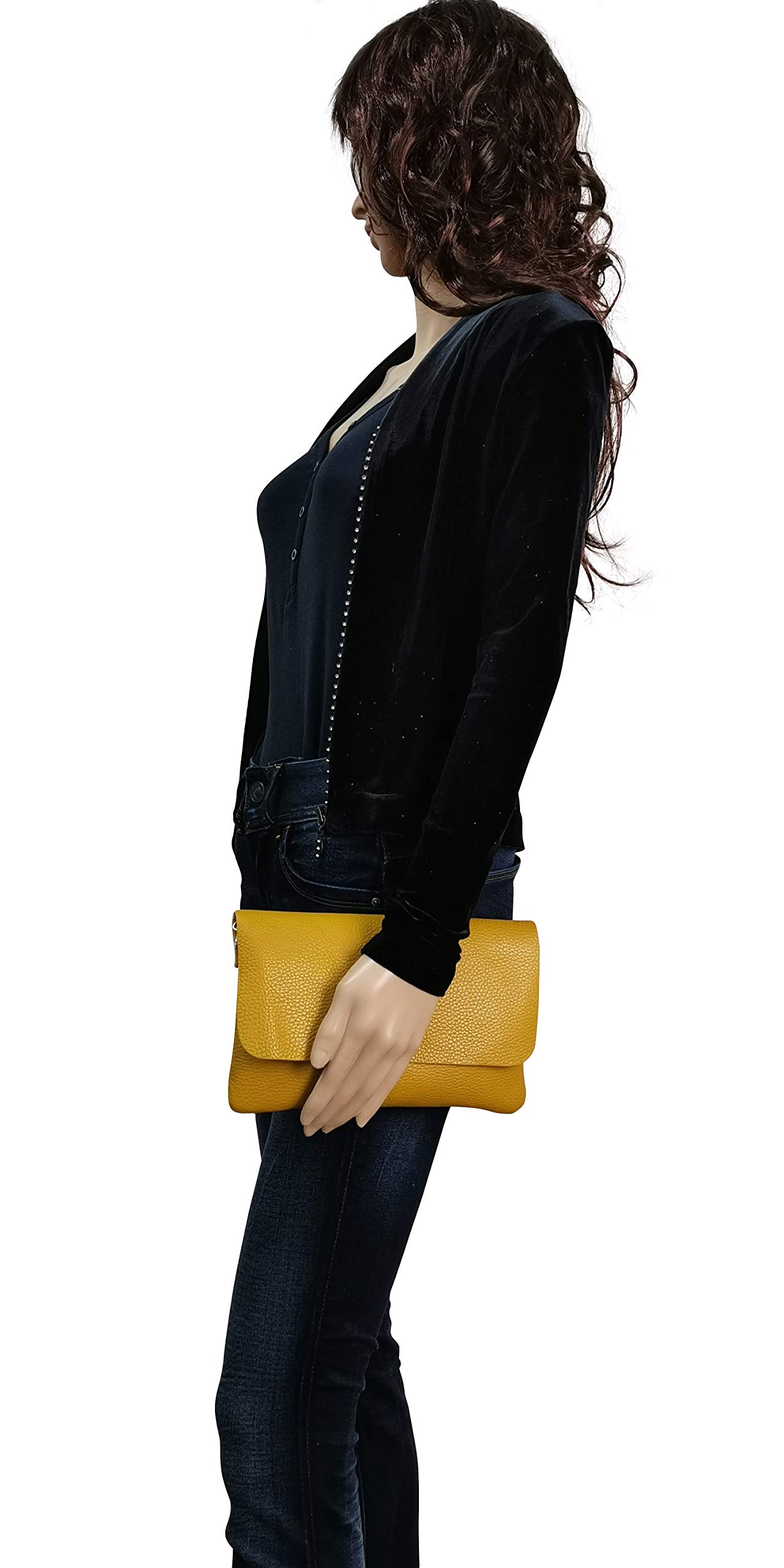 AMBRA Moda GLX11 Sac à bandoulière pochette pour femme en cuir véritable. Convient pour téléphones portables jusqu'à 7"