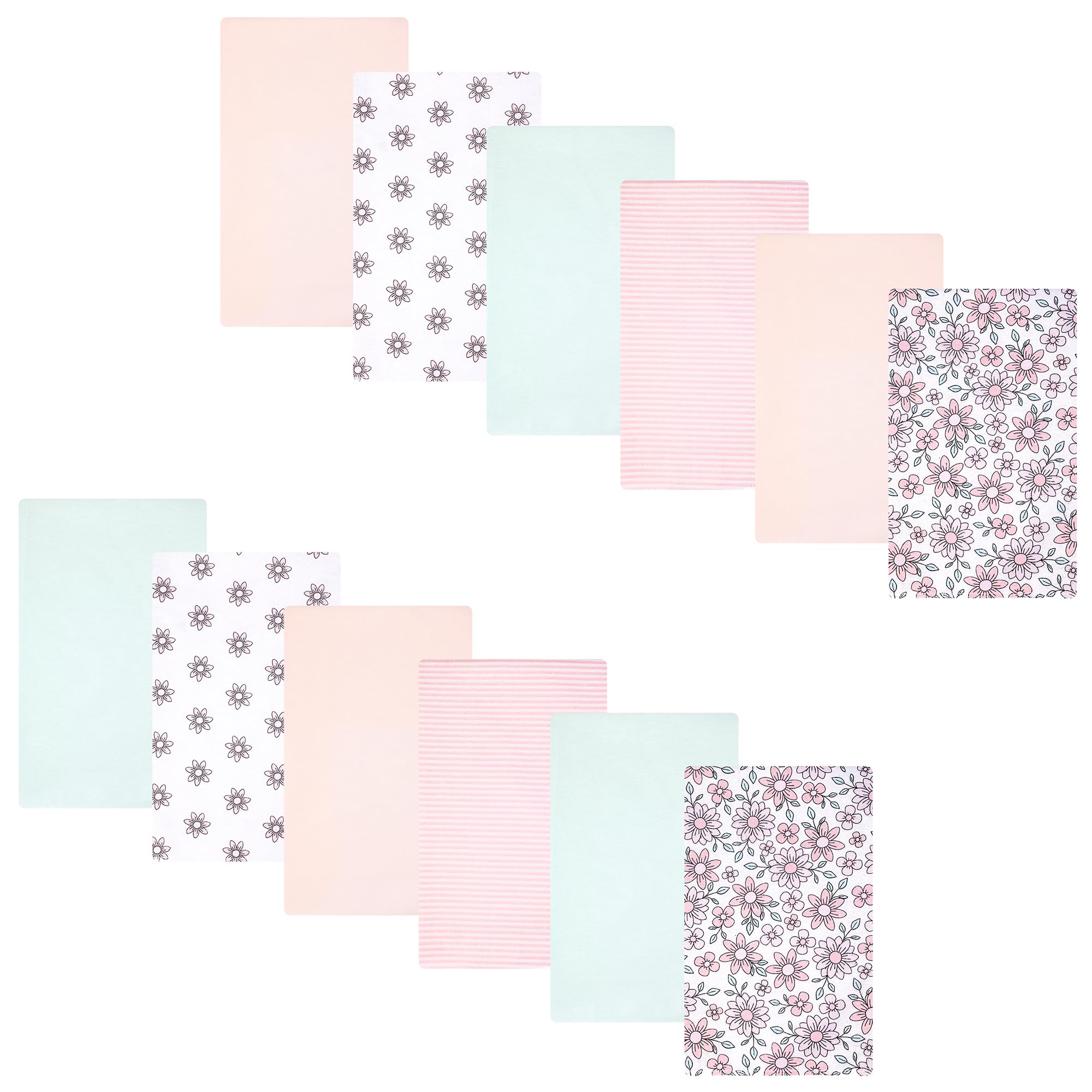 Hudson Baby Infant Girls Cotton Flannel Burp Cloths 12-Pack Bundle, Pink Mint Floral, One Size