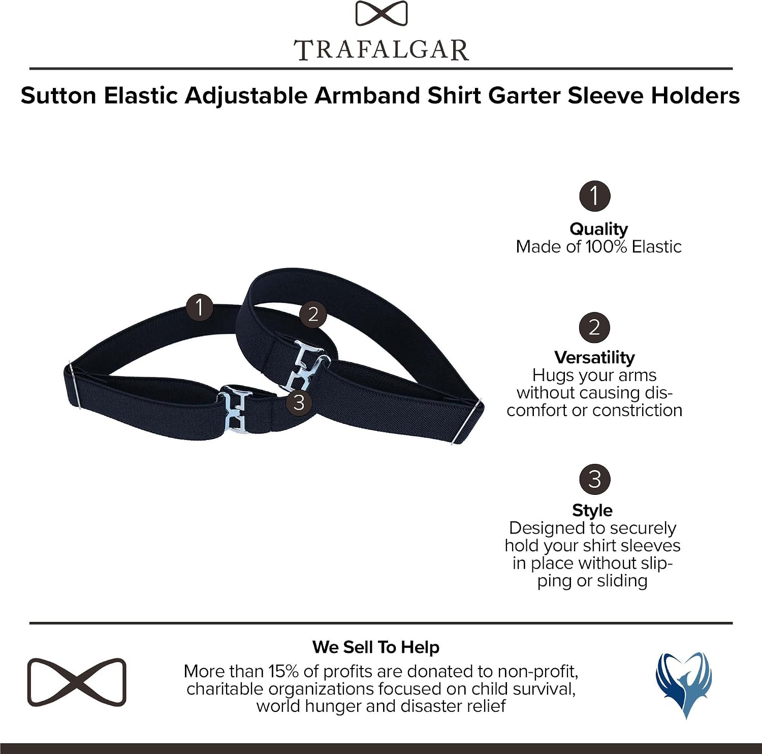 Trafalgar Men's Sutton Elastic Adjustable Armband Shirt Garter Sleeve Holders
