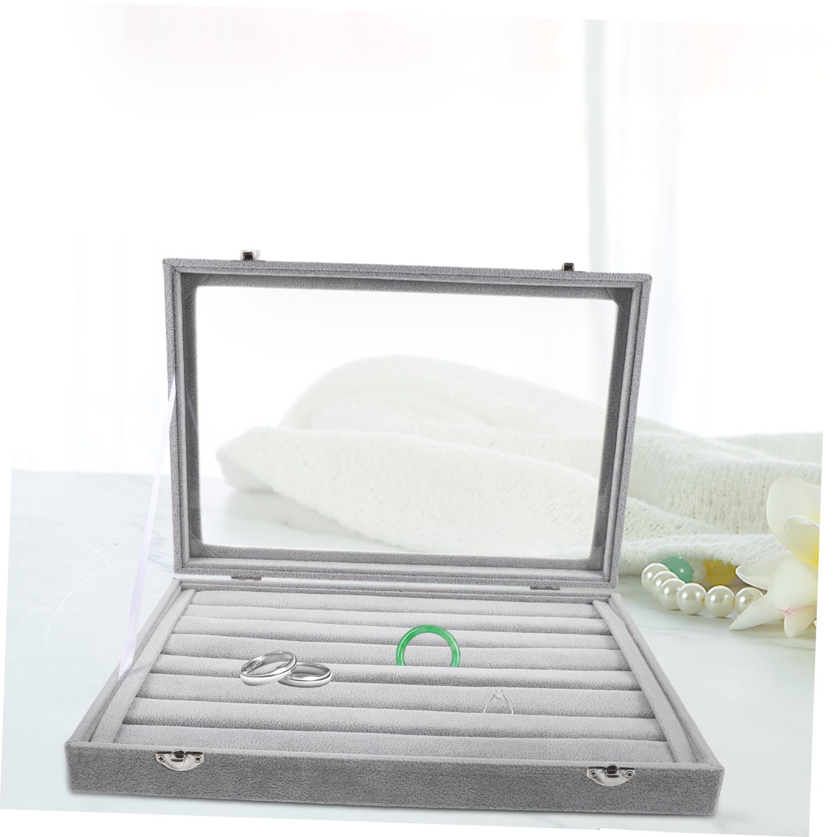 Uonlytech Caja de Almacenamiento de Anillos Transparente Tapa Bandejas Apilables para Organizar Joyas Caja de Anillos para Exhibir Joyas
