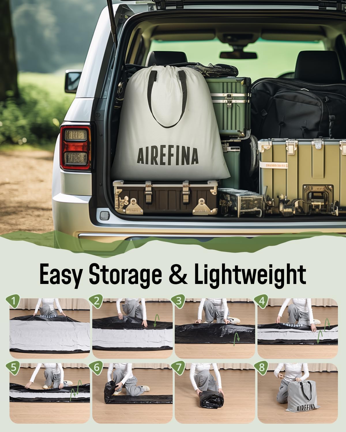 Airefina Queen Air Mattress with Built-in Pump 13", Comfort Blow up Mattress in 3 Mins Inflation/Deflation, Queen Size Inflatable Bed with Flocked Top for Camping, Home, Guest, Portable 80x60x13in