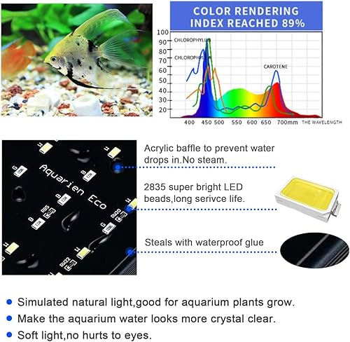 Miniatura 5 de KZKR Luz LED para acuario para pecera, de 16 a 84 pulgadas, con control remoto, para agua dulce y salada, de espectro completo, luz azul y blanca