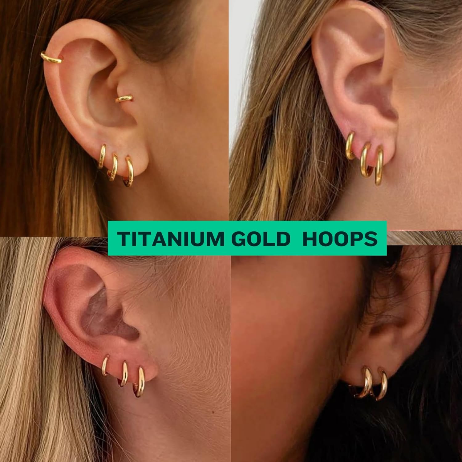 BLISI G23 Titanium Hoop Earrings, Hinged Huggie Hoop Earrings for Lobe Cartilage 8mm/10mm/12mm Hypoallergenic Lightweight Huggie Hoops Earring with 14K Gold Plated Earrings for Women Men - Image 2