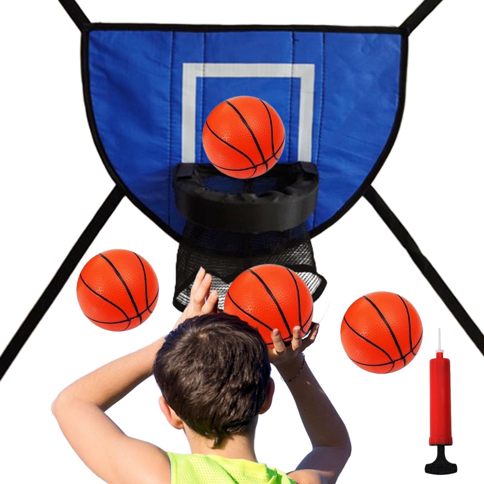 Basketball Hoop Trampoline, Trampoline Basketball Hoop with Breakaway Rim, Trampolines BasketballsHoop Attachment Set Net, Jump Game Equipment, for All Ages Lovers for Indoor Outdoor Use