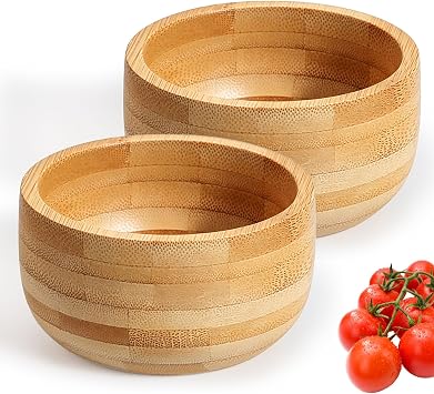 Bamboo Bowls Set of 2, 6 oz Small Wooden Serving Bowls for Dessert, Nuts, Snacks, Condiments & Dips | 3.5 Inch Deep Mini Bowls for Charcuterie Boards, Food Prep & Kitchen Organization