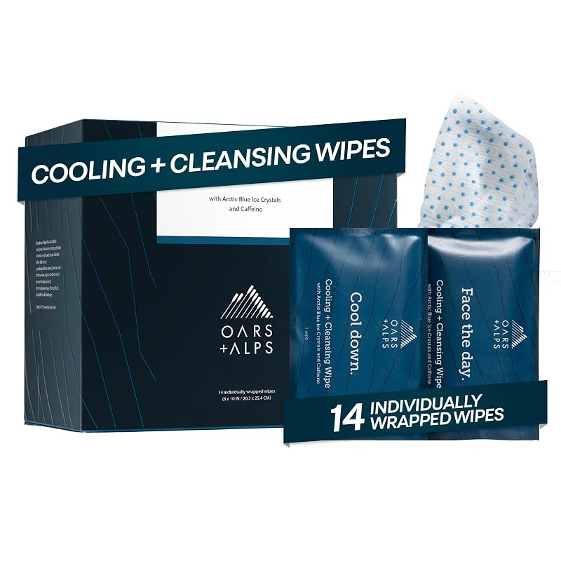 Oars + Alps Lenços de Limpeza para Rosto e Corpo com Sensação Refrescante, para Viagem, Pacote com 14