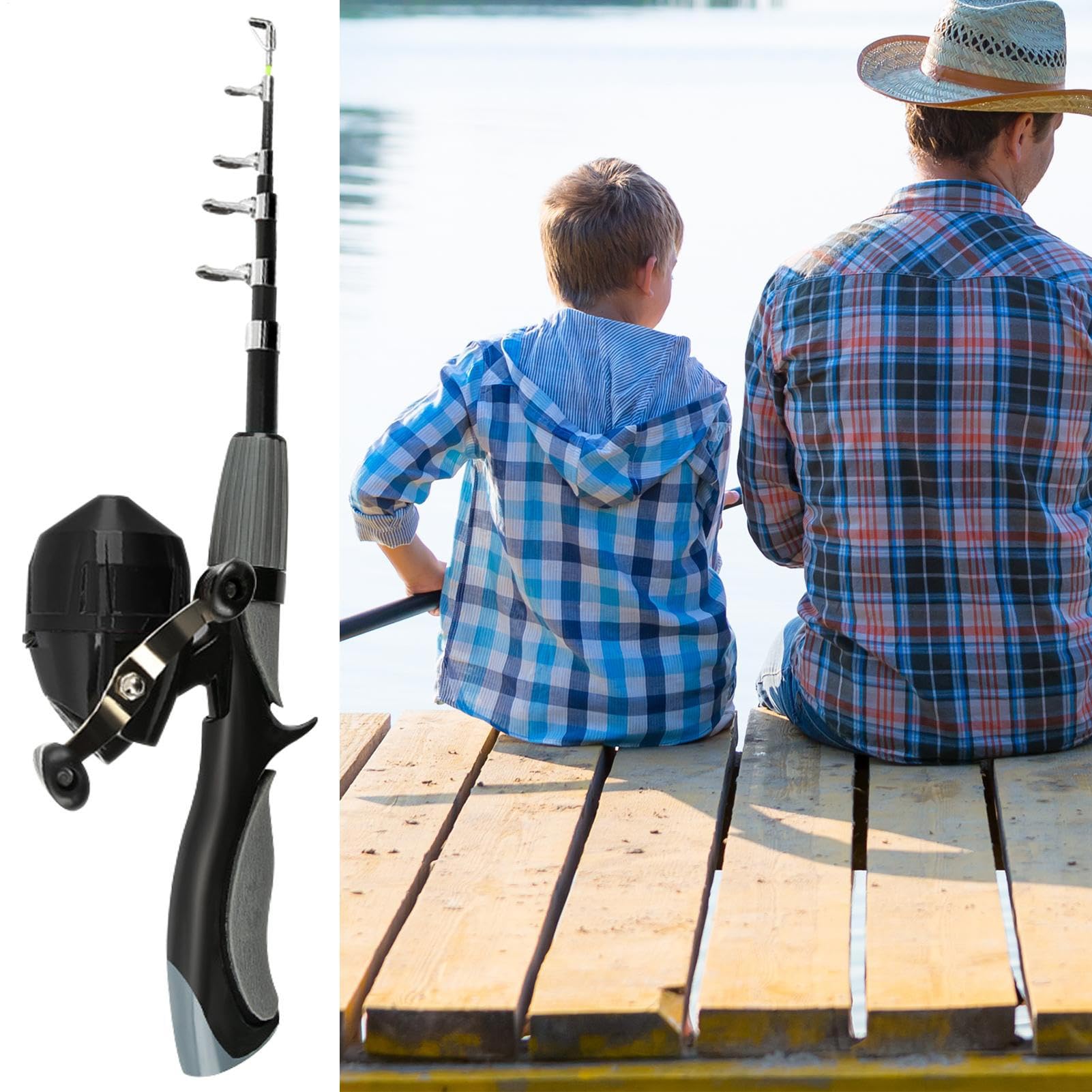 Caña juvenil, juego de caña de pescar para principiantes, equipo de pesca portátil con aparejos de pesca, con bolsa de almacenamiento para cebos, caña telescópica juvenil