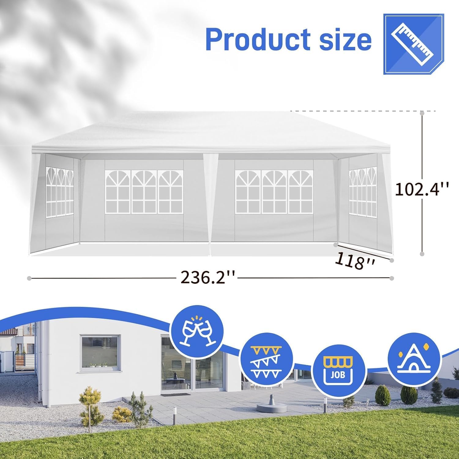 10x20 FT Party Tent, Outdoor Wedding Tents for Parties, Canopy Event Tent with 6 Removable Sidewalls, Waterproof Gazebo Shelter for Birthday Parties, Weddings, BBQs & Events (10X20FT-6Sides White)