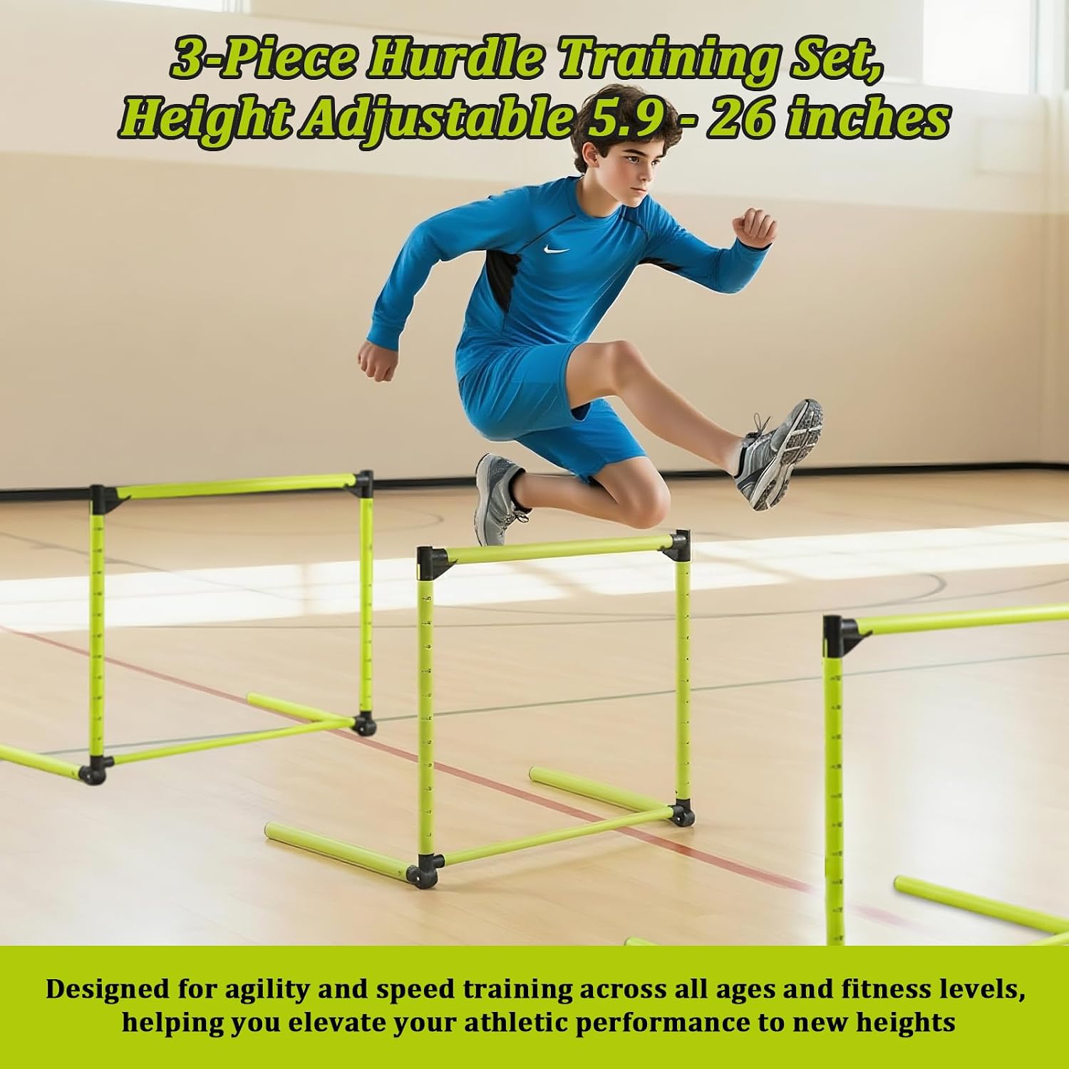 ​3PCS Height Adjustable Hurdles Training Equipment, Hurdles Track and Field for Agility & Speed Training, Detachable Track Hurdles with Carry Bag for Soccer Football Basketball, Tool-Free Setup
