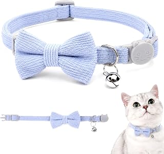 Cat Bow Tie, Kitten Collar, Blue Breakaway Collar with Bell | Cat Collar Adjustable for Kitten Puppy and Small Pets