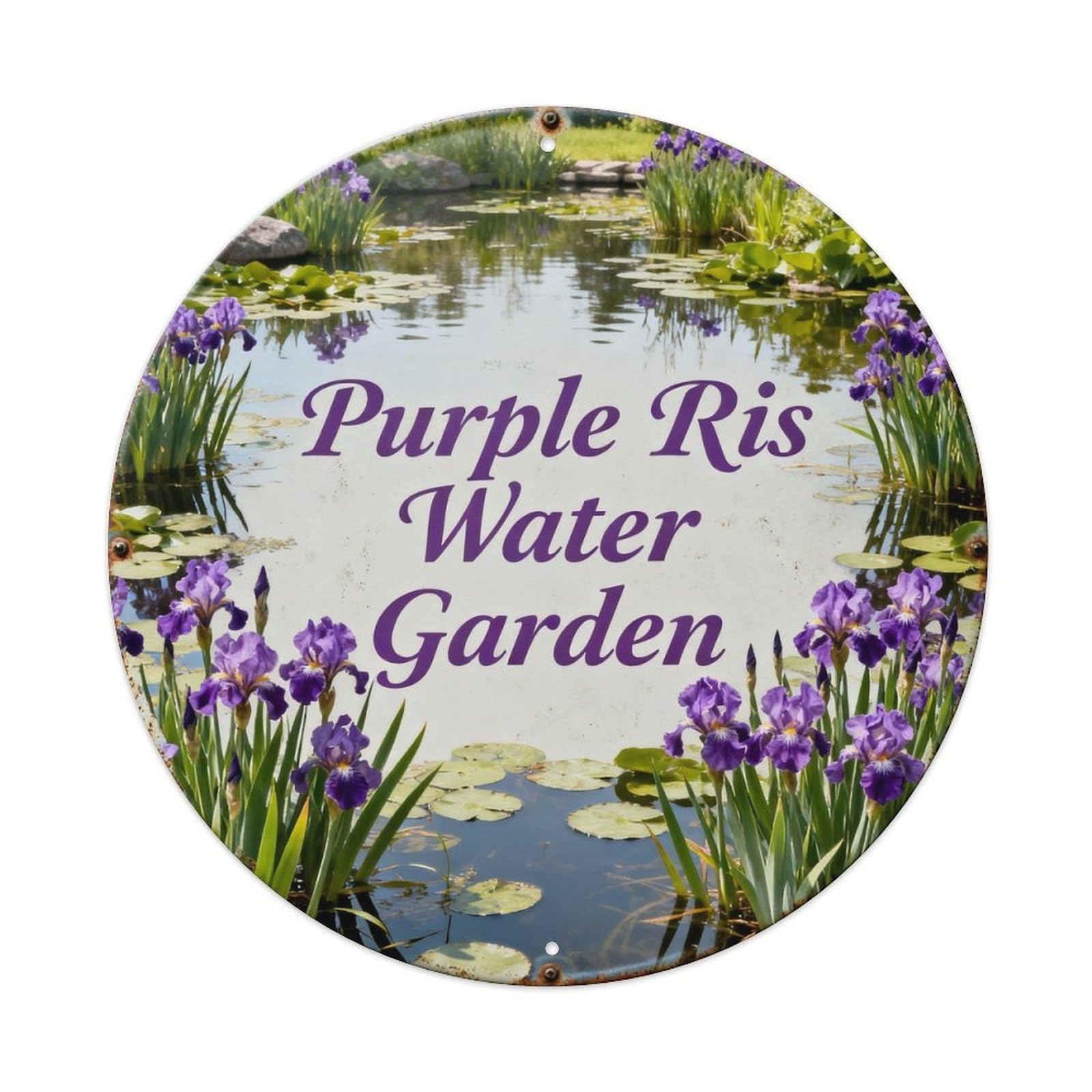 Purple Iris Water Garden Metal Tin Sign Plaque