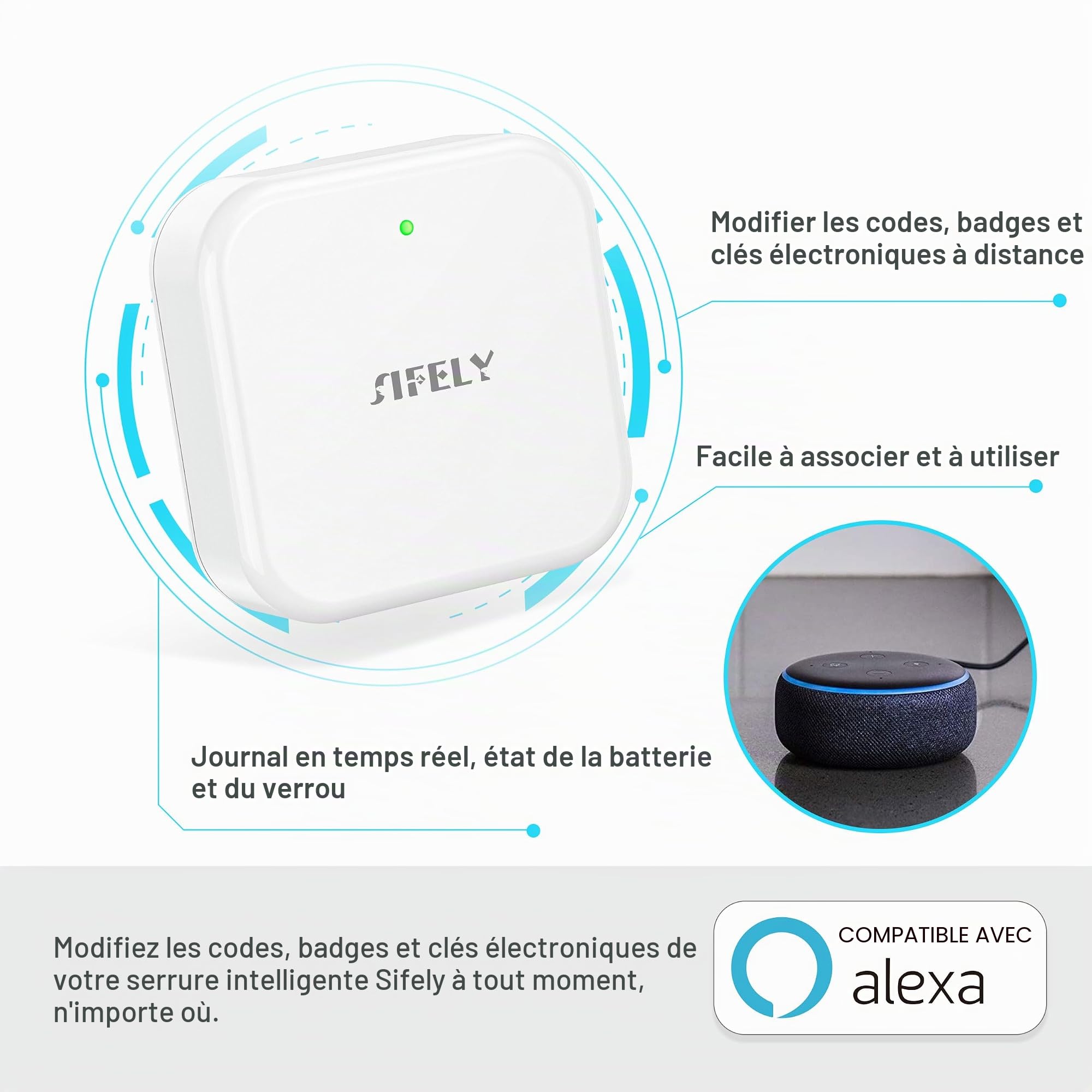 Sifely Passerelle Wi-Fi de serrure de porte intelligente, pont Wi-Fi de verrouillage Bluetooth, passerelle G2, hub G2