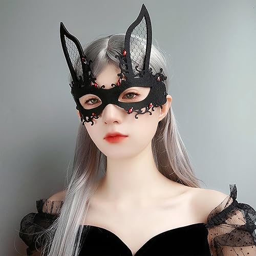 Miniatura 3 de 2 máscaras de mascarada para mujeres, baile de graduación, media cara, máscara de conejo sexy, máscara de ojos para Navidad, Halloween, fiesta,