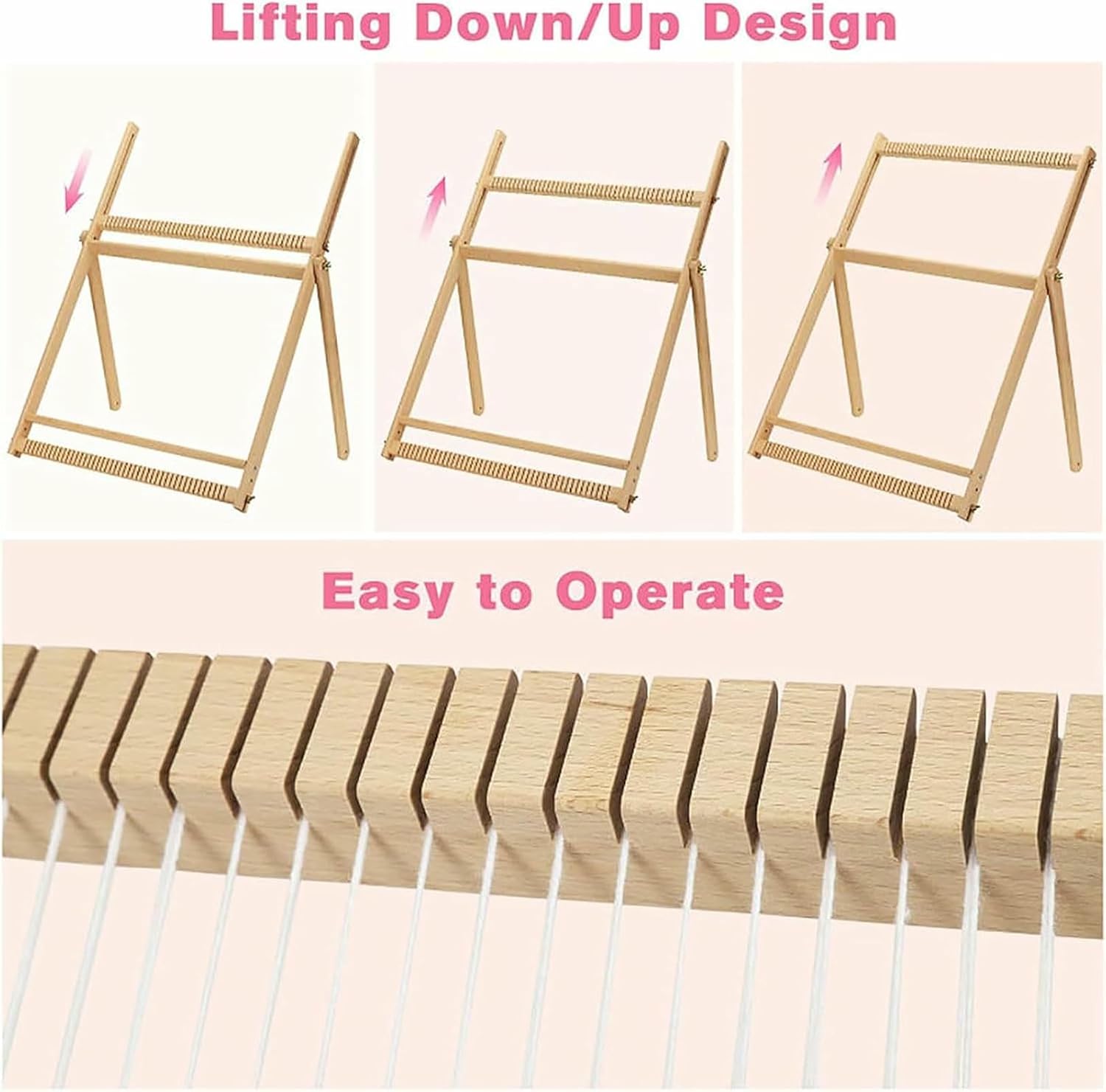 LGEOELIAS Tapestry Loom with Stand, Wooden Weaving Loom Kit, Simple Operation DIY Craft Wooden Weaving Loom Kit