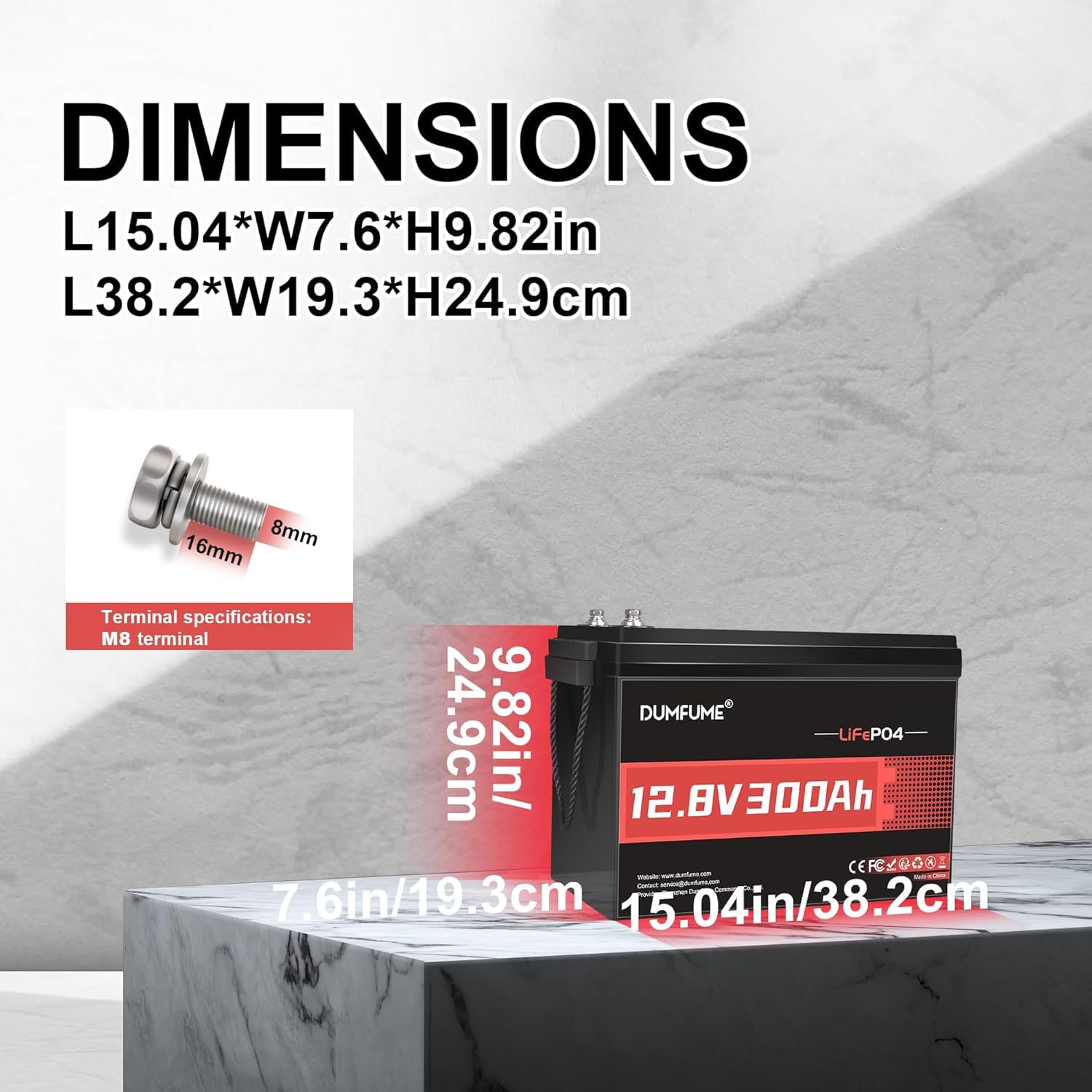 Dumfume 12V 300Ah Lithium LiFePO4 Battery,200A BMS 3840Wh Rechargeable Lithium Iron Phosphate Battery for Solar Energy Storage,Backup Power,RV,Camping