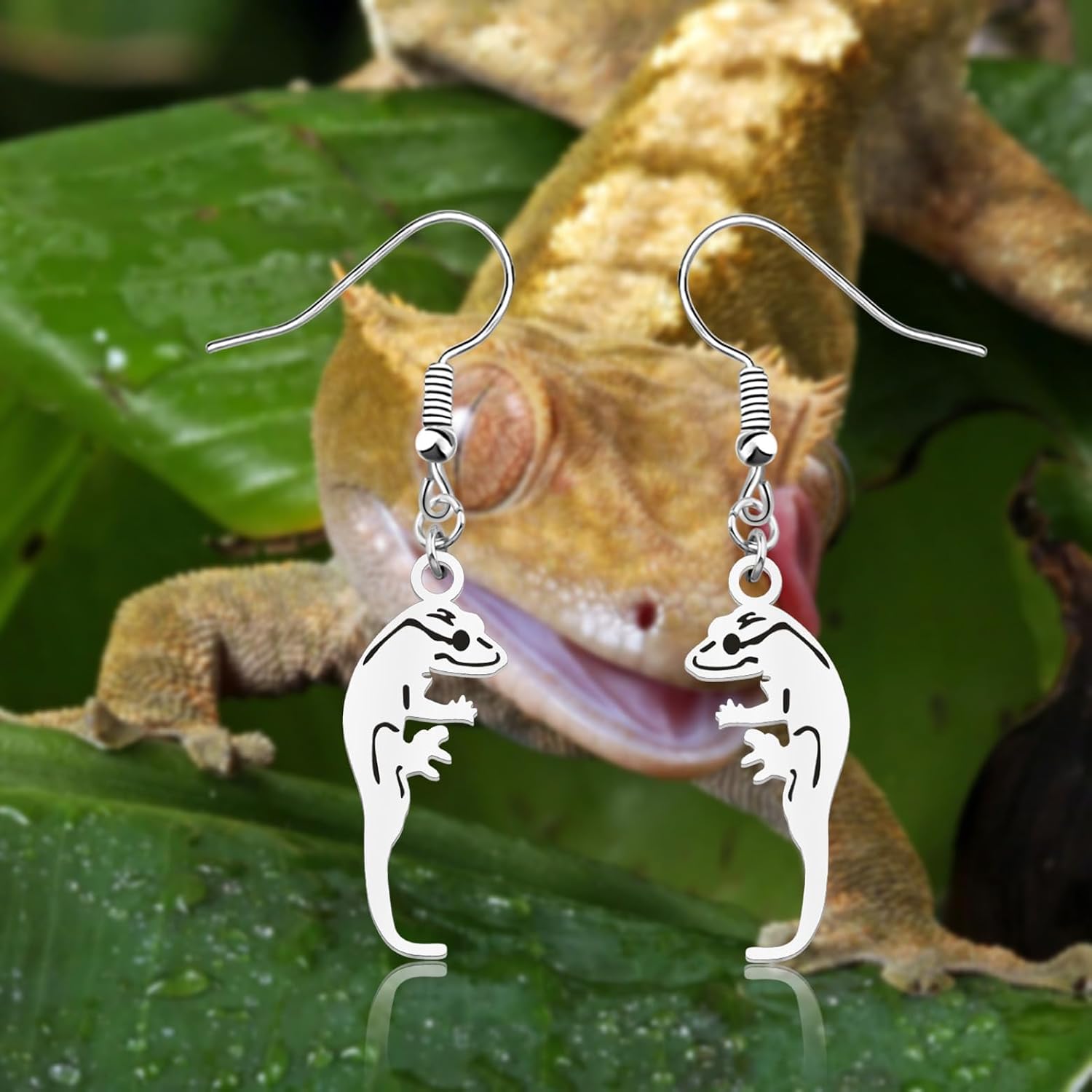 OKEYCH Crested Gecko Lover Gift Crested Gecko Earrings Who Loves Crested Gecko Jewelry Crested Gecko Merch