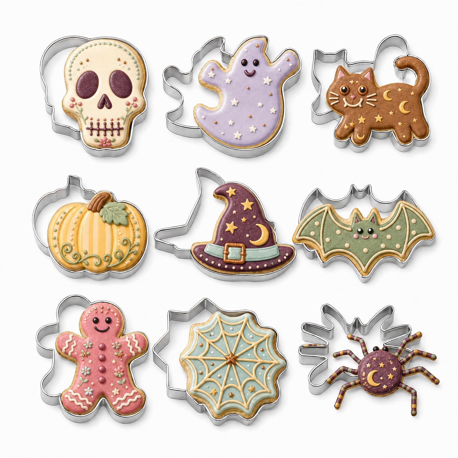 9 Pieces Halloween Cookie Cutters, Stainless Steel Biscuit Cutter Set