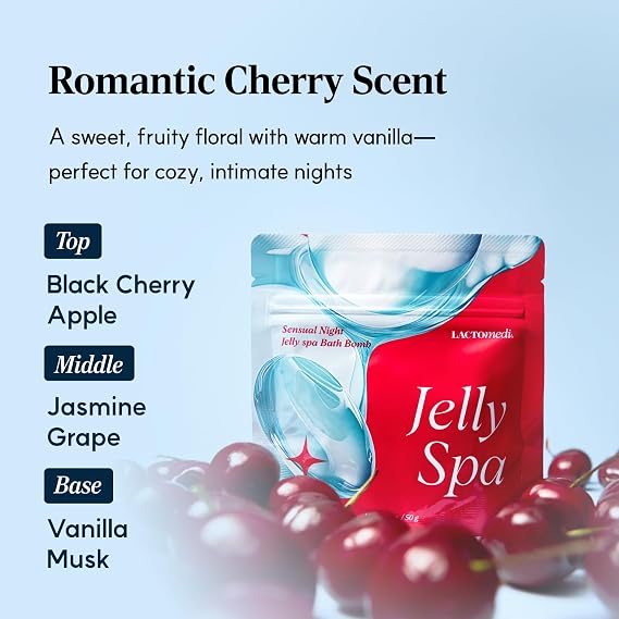 LACTOMEDI Jelly Spa Bath Bomb | Bath Slime for Couples | Romantic Cherry Scented Powder-to-Jelly Spa | pH-Balanced Formula with LACTO BVTCTM | 50g x 3EA
