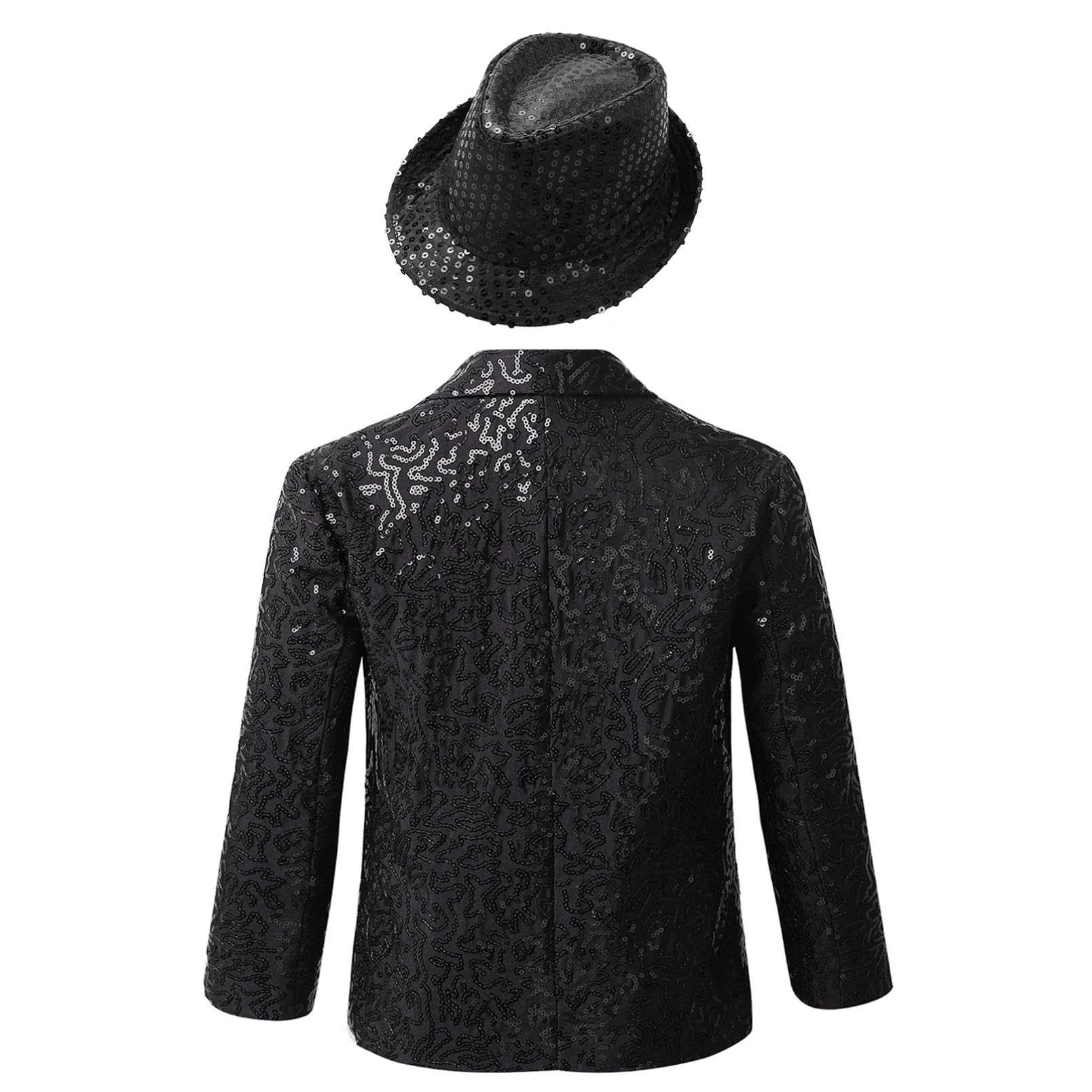 dPois Giacca Formale da Bambini Ragazzi Blazer Gentleman con Cappello Capotto Tuxedo Smoking Panciotto da Cerimonia con Paillettes Lucide Giacche Elegante da Battesimo