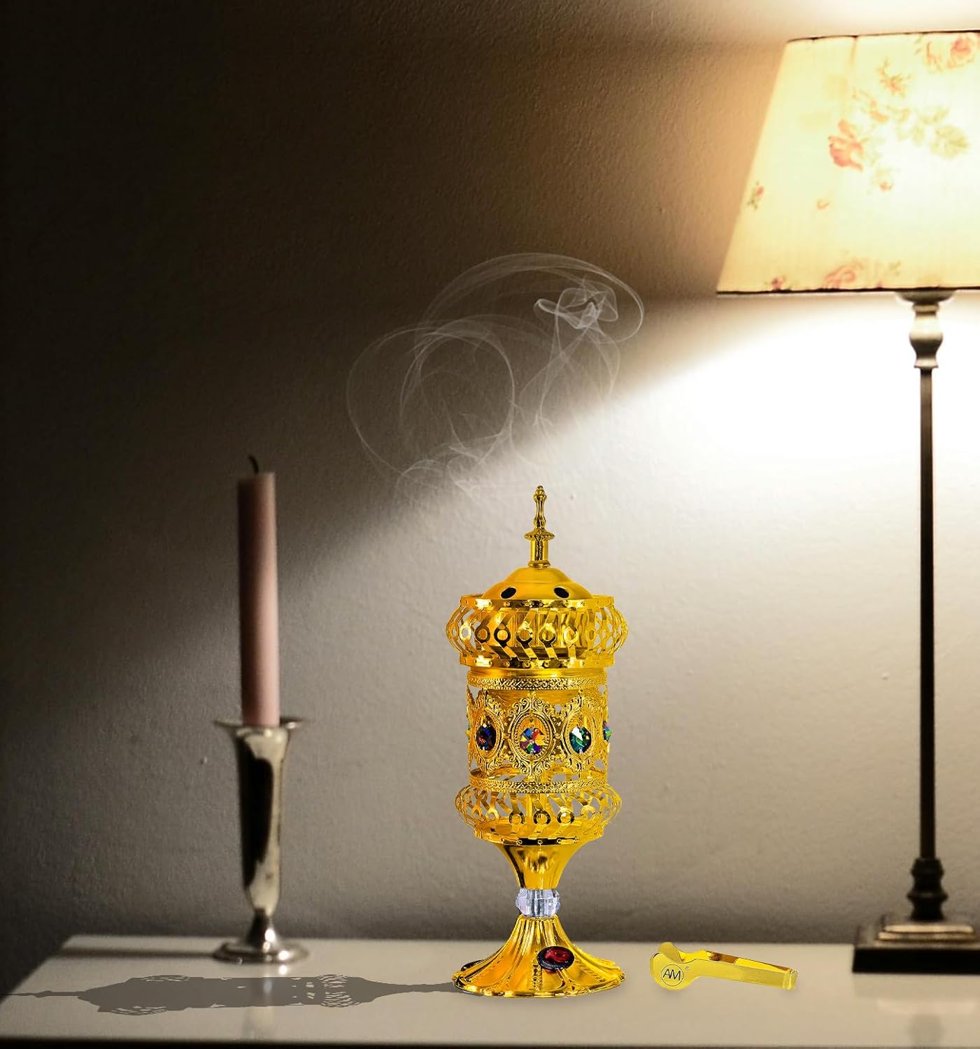 Attar Mist Electric Incense Burner - Oud Frankincense Resin Burner Intricate Carousel Large Mabkhara (Gold)