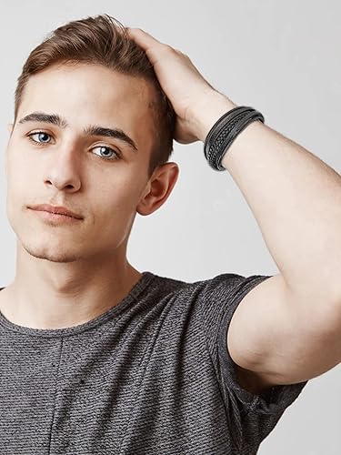 Miniatura 6 de Long tiantian Mens Bracelet Bracelet for Men Leather Cuff Bracelet Black Leather Wrap Bracelet Studded Boho Cuff Bracelets Handmade Splicing Bangle