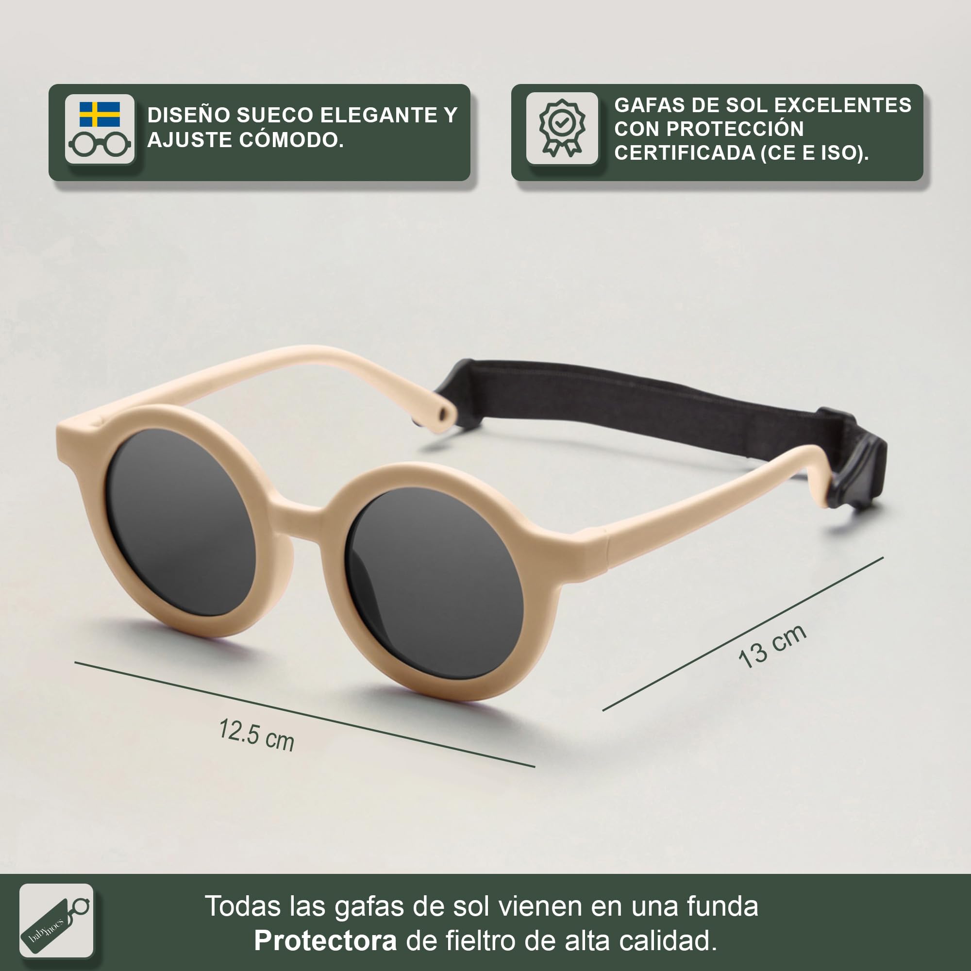 BABYMOCS Gafas de sol redondas para niños protección UV 100% flexibles sin BPA correa diseño sueco