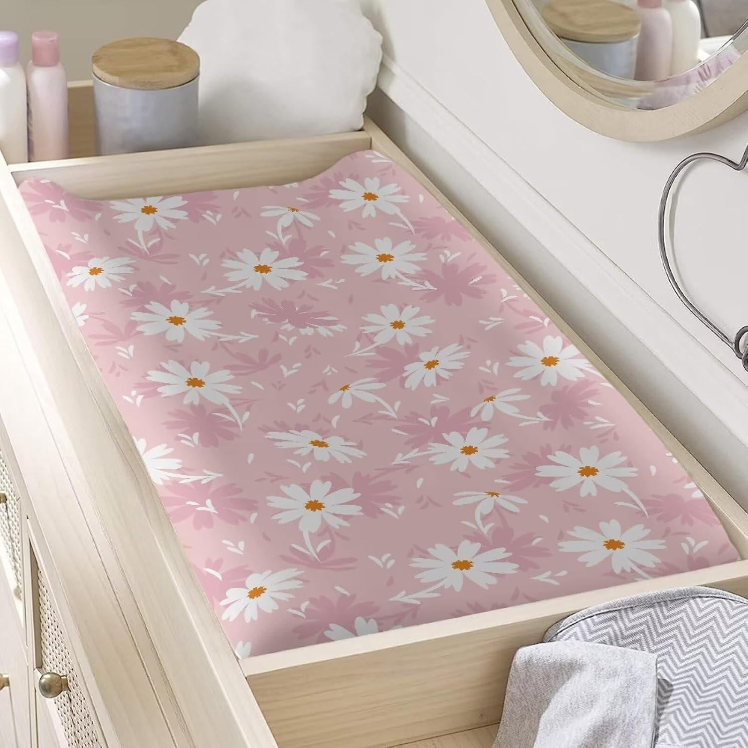Daisy Changing Table Cover Waterproof Nursery Pad Change Cover Breathable Stretchy Diaper Changing Cover Soft Changing Pad Cover for Boys Girls