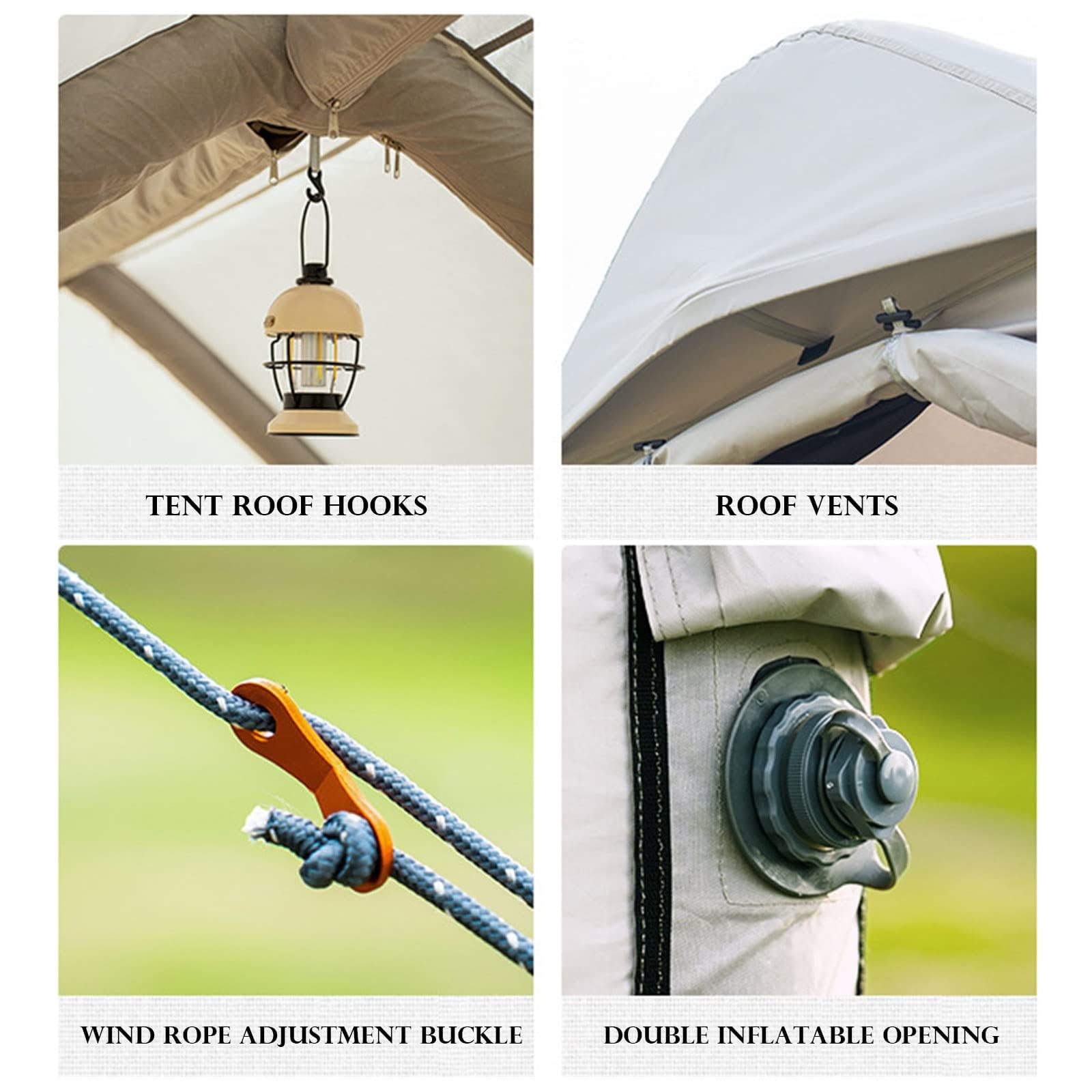 Tenda da campeggio gonfiabile, tenda da campeggio automatica, spazio 10㎡, impermeabile PU2000 mm, colonna d'aria integrata, uscita camino, per 4 stagioni per uso familiare