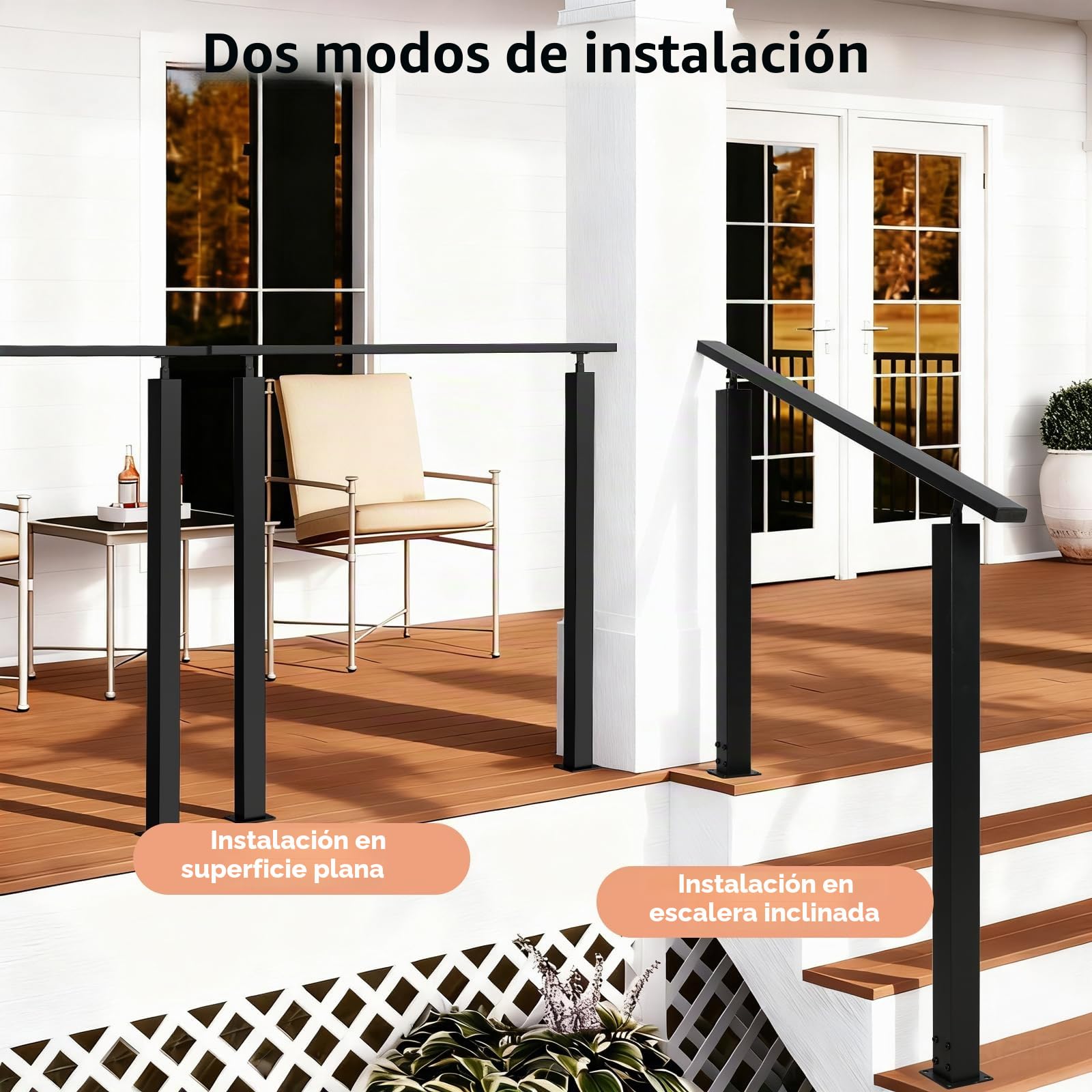 Pasamanos para escaleras, barandilla exterior, pasamanos negro, pasamanos para escaleras, pasamano exterior, pasamano exterior para escaleras, interior y exterior, balcón