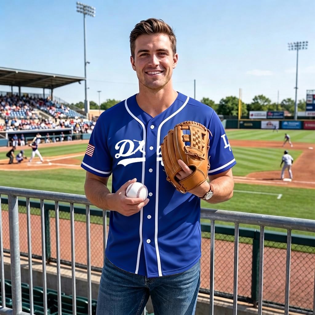 Baseball Button Up Shirts for Men Baseball Player T Shirt Quick-Dry Graphic Game Day Fans Jersey Short Sleeve Tops