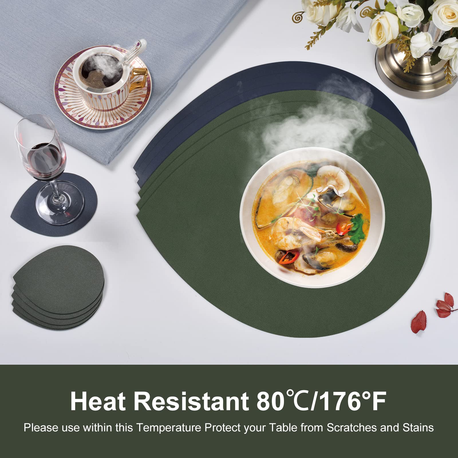 Set Tovagliette Americane Lavabili - 4 Tovagliette E 4 Sottobicchieri, Antiscivolo, Verde E Blu - Foto 1