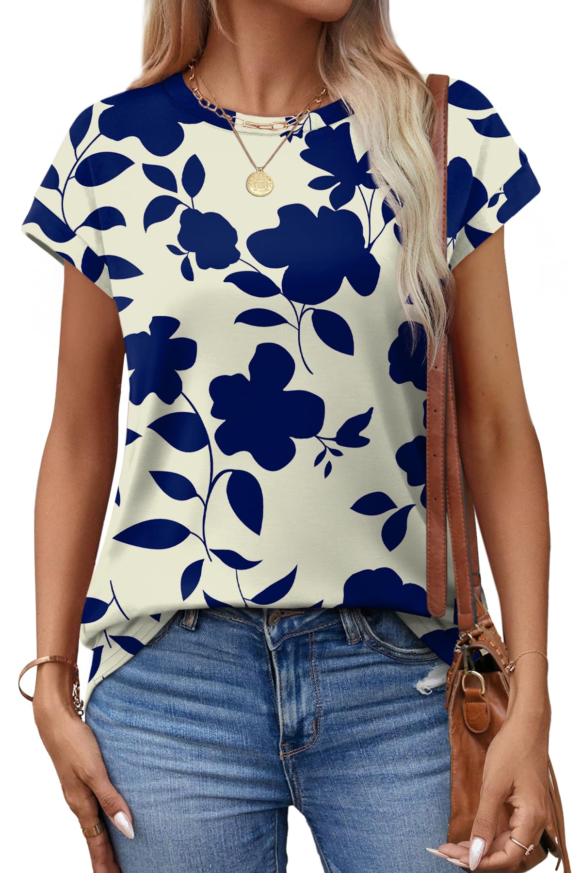 Alaroo Womens Summer Tops Short Sleeve Shirts Crew Neck Cute Trendy Tunic Blouses (S-3XL)